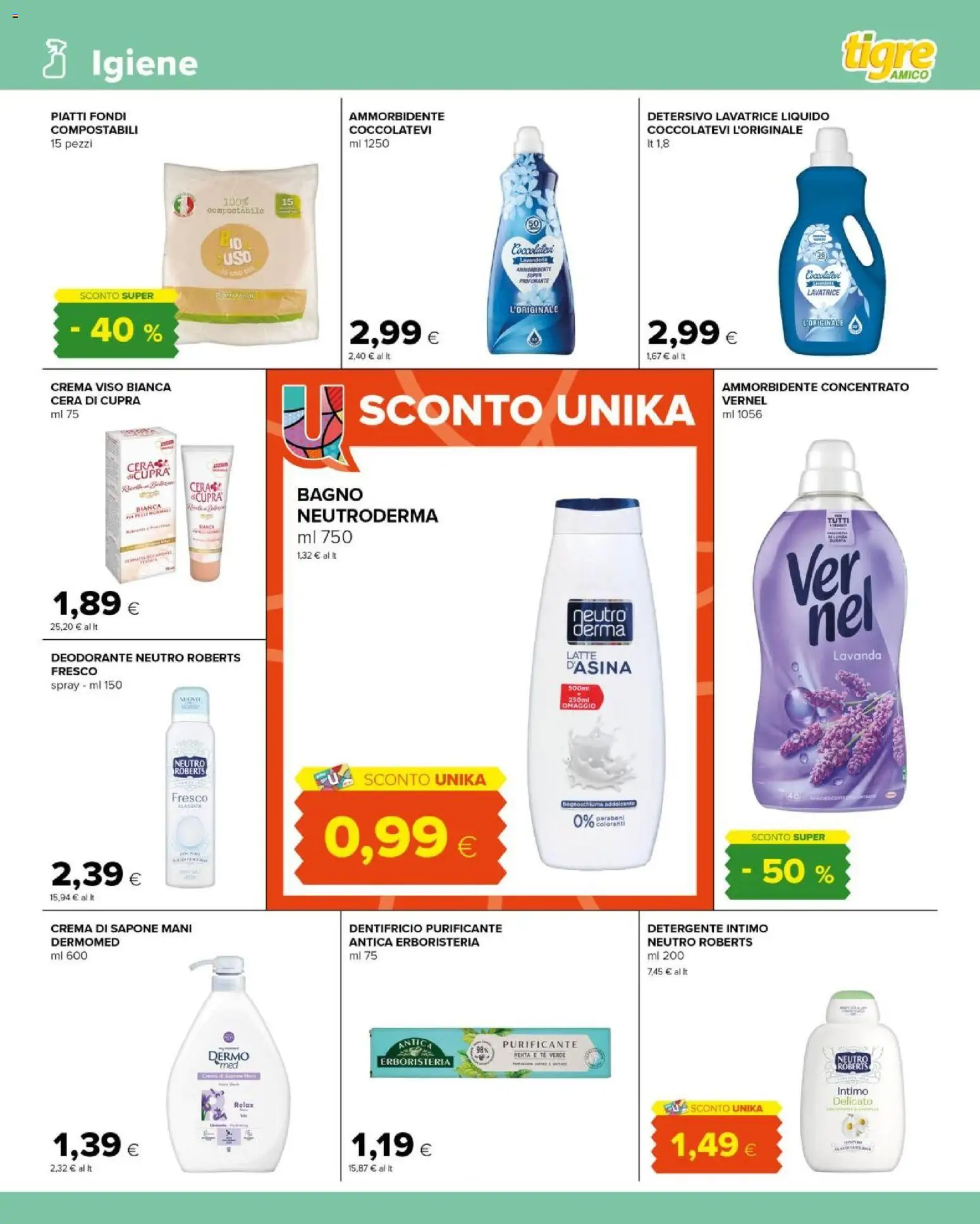 Volantino Tigre del 10.03.2026 | Pagina: 11 | Prodotti: Ammorbidente, Detergente intimo, Crema viso, Latte