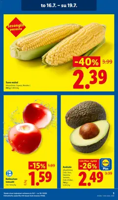 Lidl-mainoslehti voimassa 16/07/2026 alkaen | Sivu: 3 | Tuotteet: Maissi, Avokado