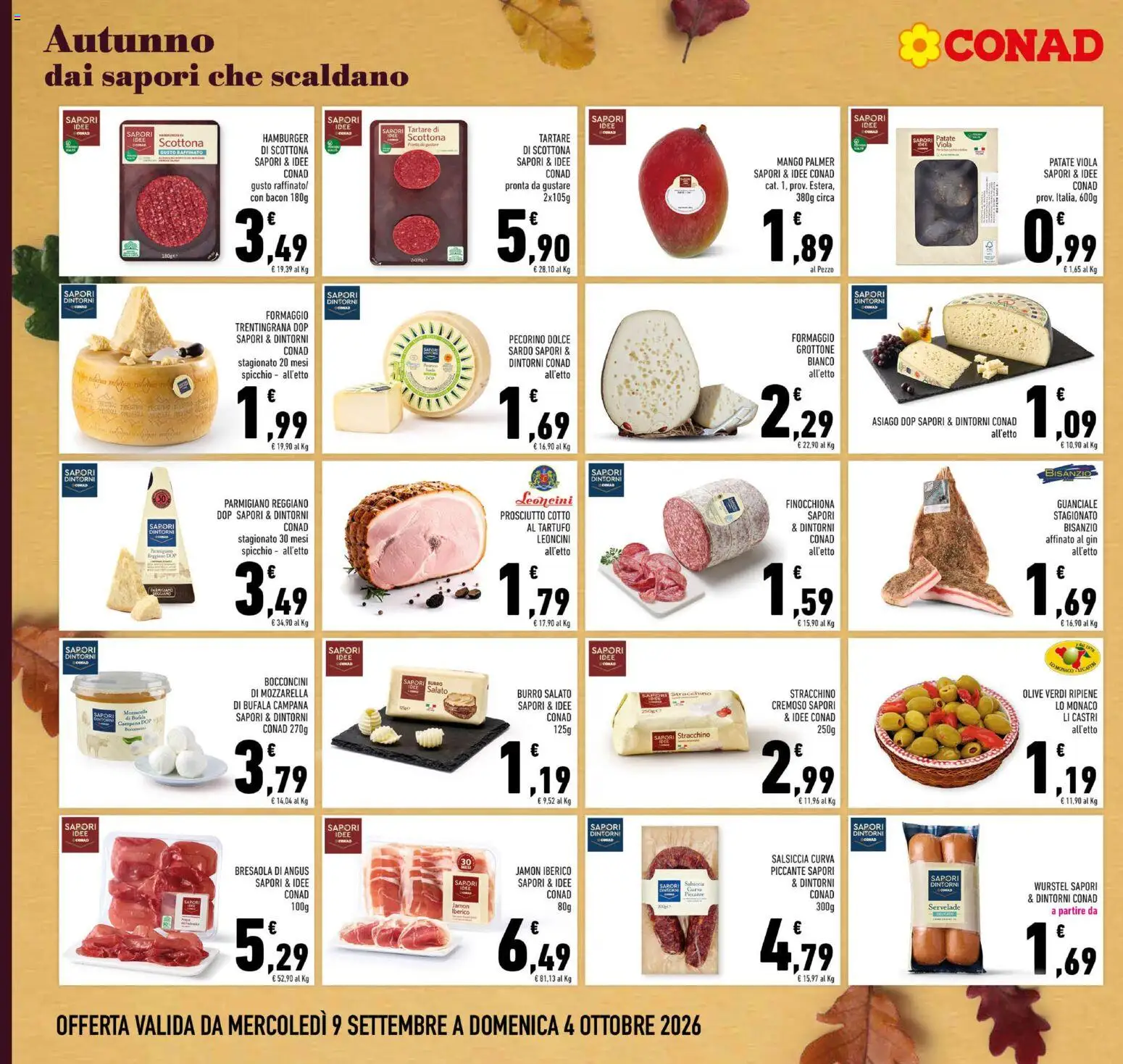 Volantino Conad del 09/09/2026 | Pagina: 12 | Prodotti: Mozzarella, Formaggio, Mozzarella di bufala, Parmigiano reggiano