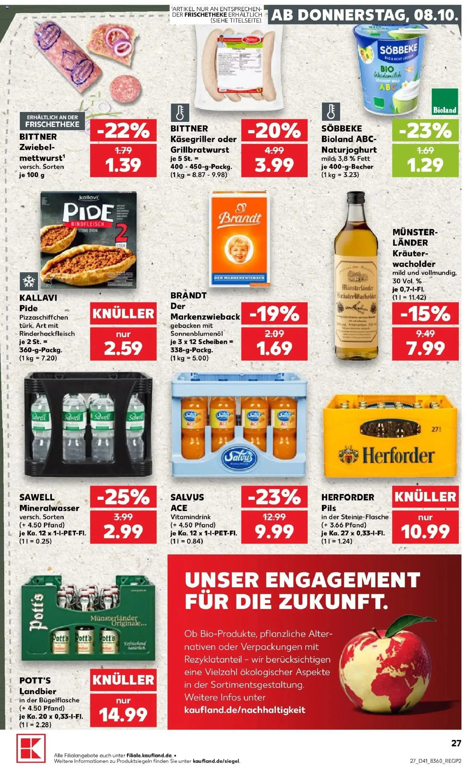 Prospekt Kaufland ab 08.10.2026 » Angebote Online zum Blättern | Seite: 27 | Produkte: Sonnenblumenol, Pils, Mineralwasser, Rindfleisch