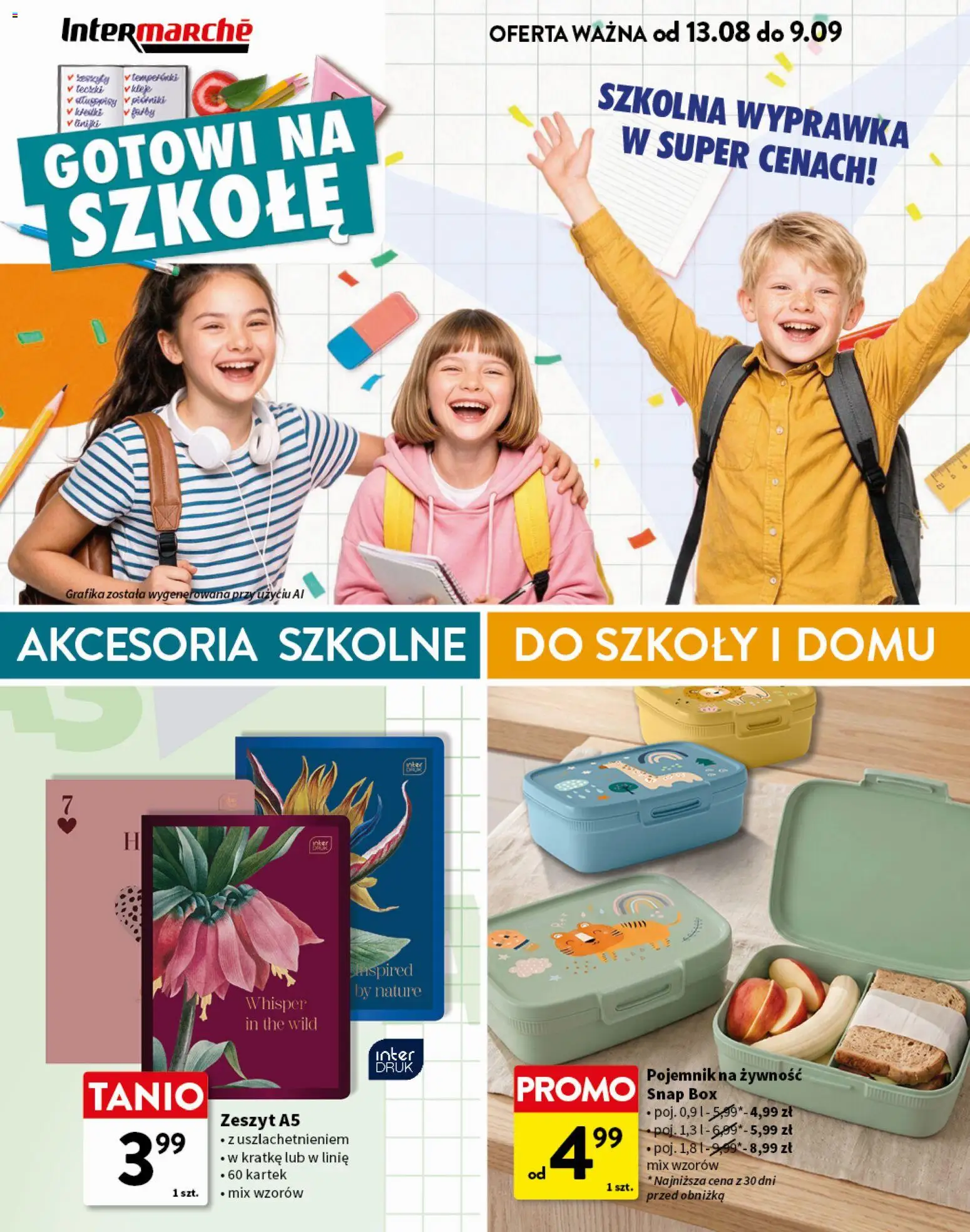 Intermarche gazetka - Gotowi na szkołę od 13.08.2026 | Strona: 1 | Produkty: Żywność, Zeszyt, Pojemnik na żywność