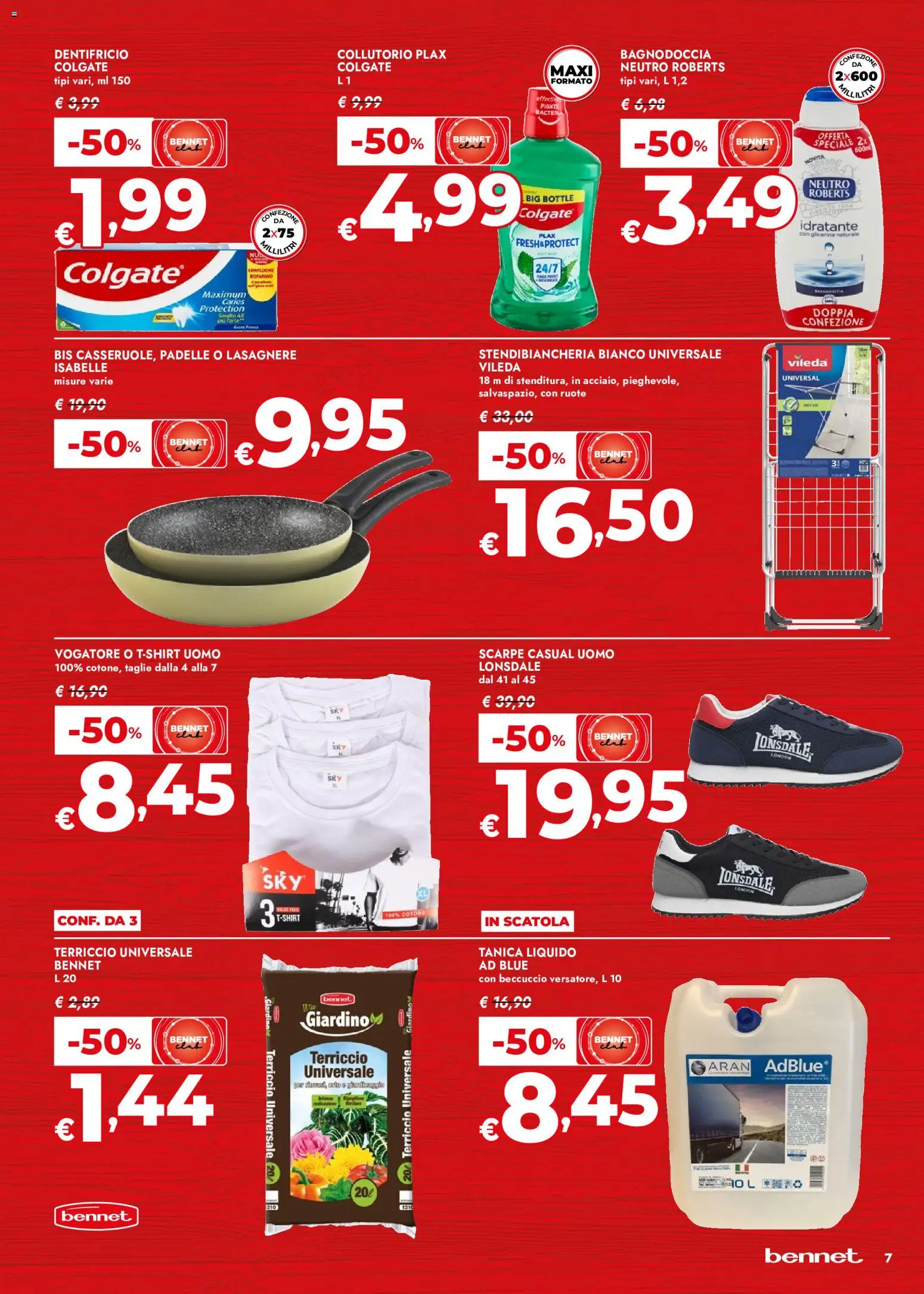 Volantino bennet del 30/07/2026 | Pagina: 7 | Prodotti: Collutorio, Stendibiancheria, Scarpe, Tanica
