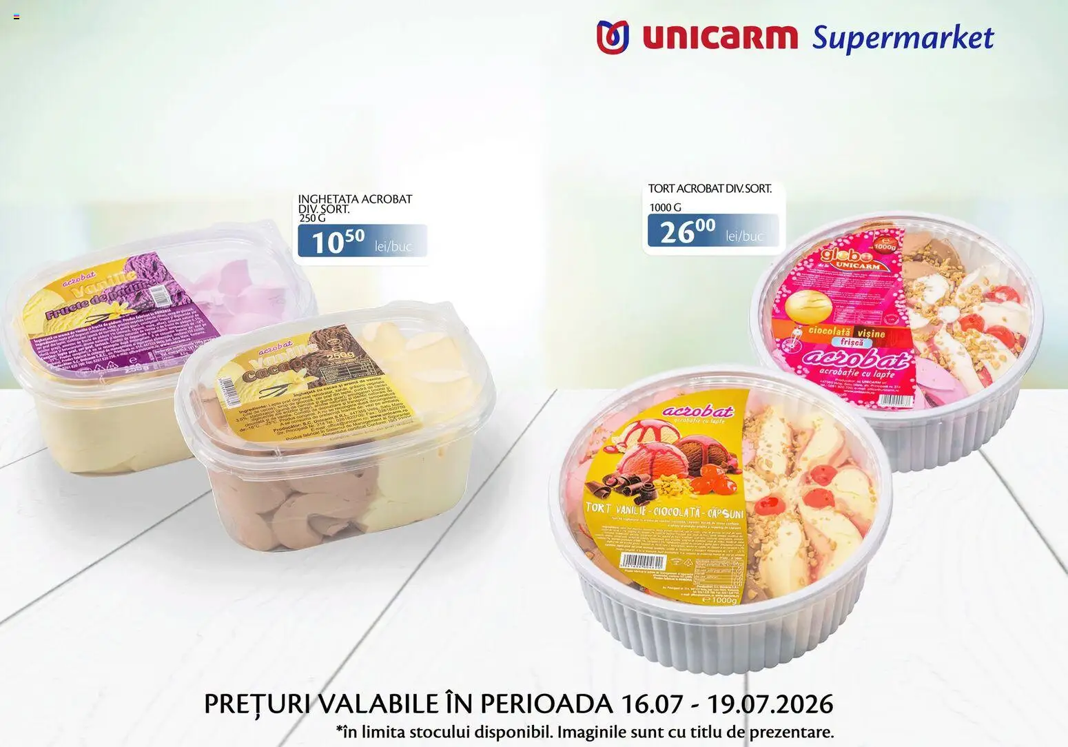 Noul catalog Unicarm – valabil de la 16.07.2026 | Pagină: 7 | Produse: Tort, Frișcă, Cacao, Fructe