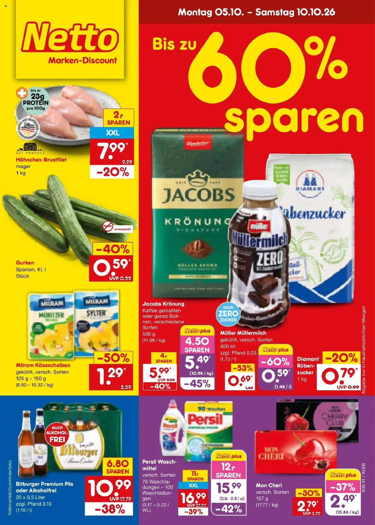 Netto Marken-Discount Prospekt Baesweiler (ab 05.10.2026) » Angebote | Seite: 1 | Produkte: Bitburger, Kaffee, Alkohol, Zucker