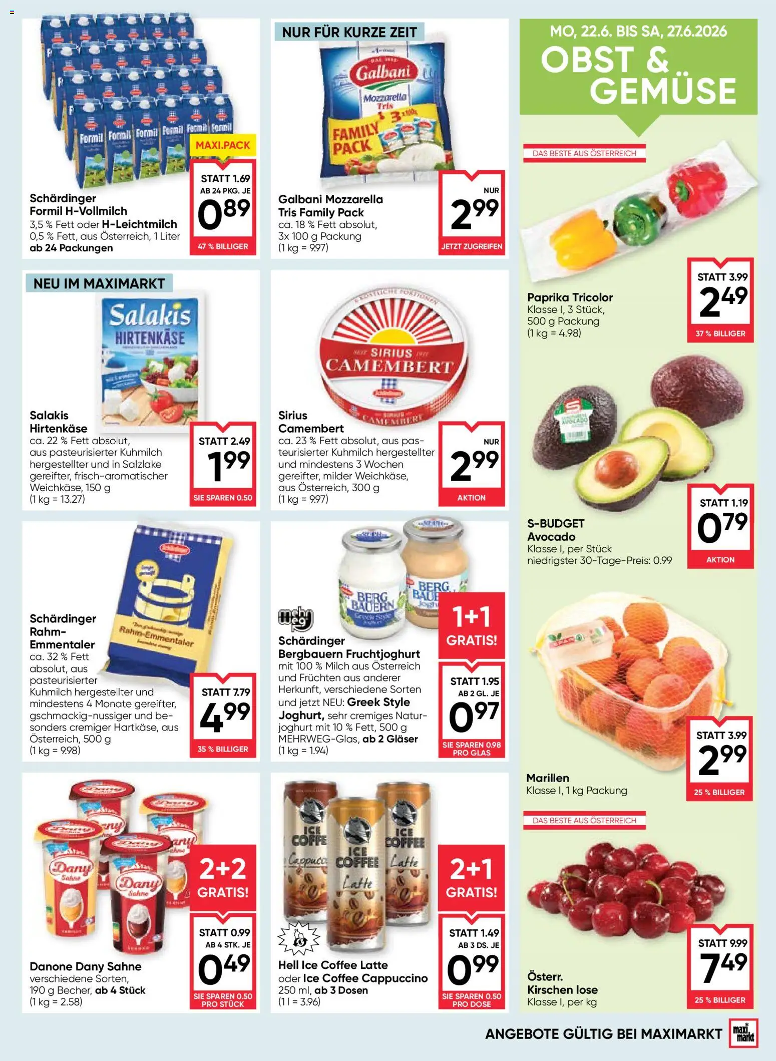 Maximarkt Flugblatt gültig ab 25.06.2026 | Seite: 9 | Produkte: Gemüse, Obst, Milch, Joghurt