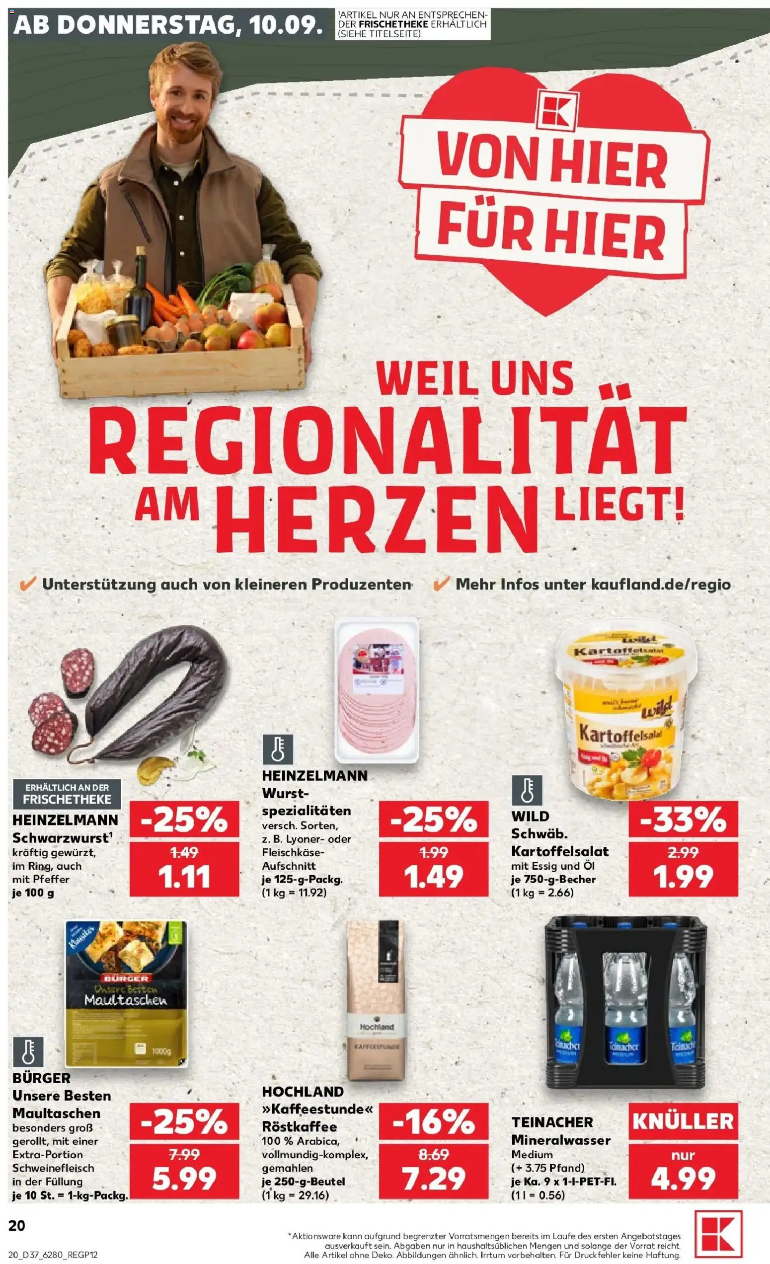 Prospekt Kaufland ab 10.09.2026 » Angebote Online zum Blättern | Seite: 20 | Produkte: Mineralwasser, Pfeffer, Wurst, Maultaschen