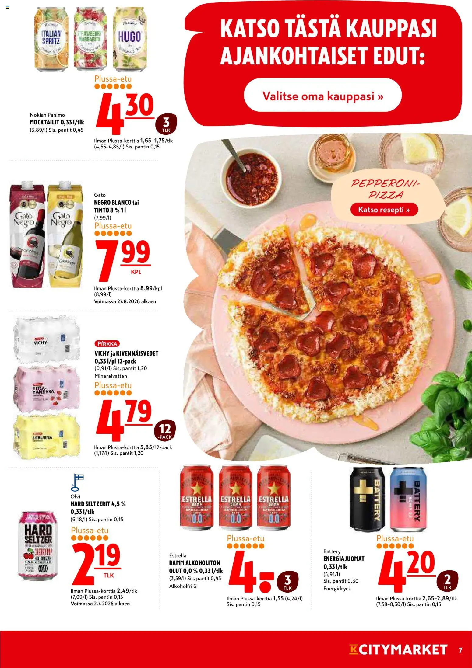K-Citymarket tarjoukset – voimassa 27/08/2026 alkaen | Sivu: 7 | Tuotteet: Pizza, Olut