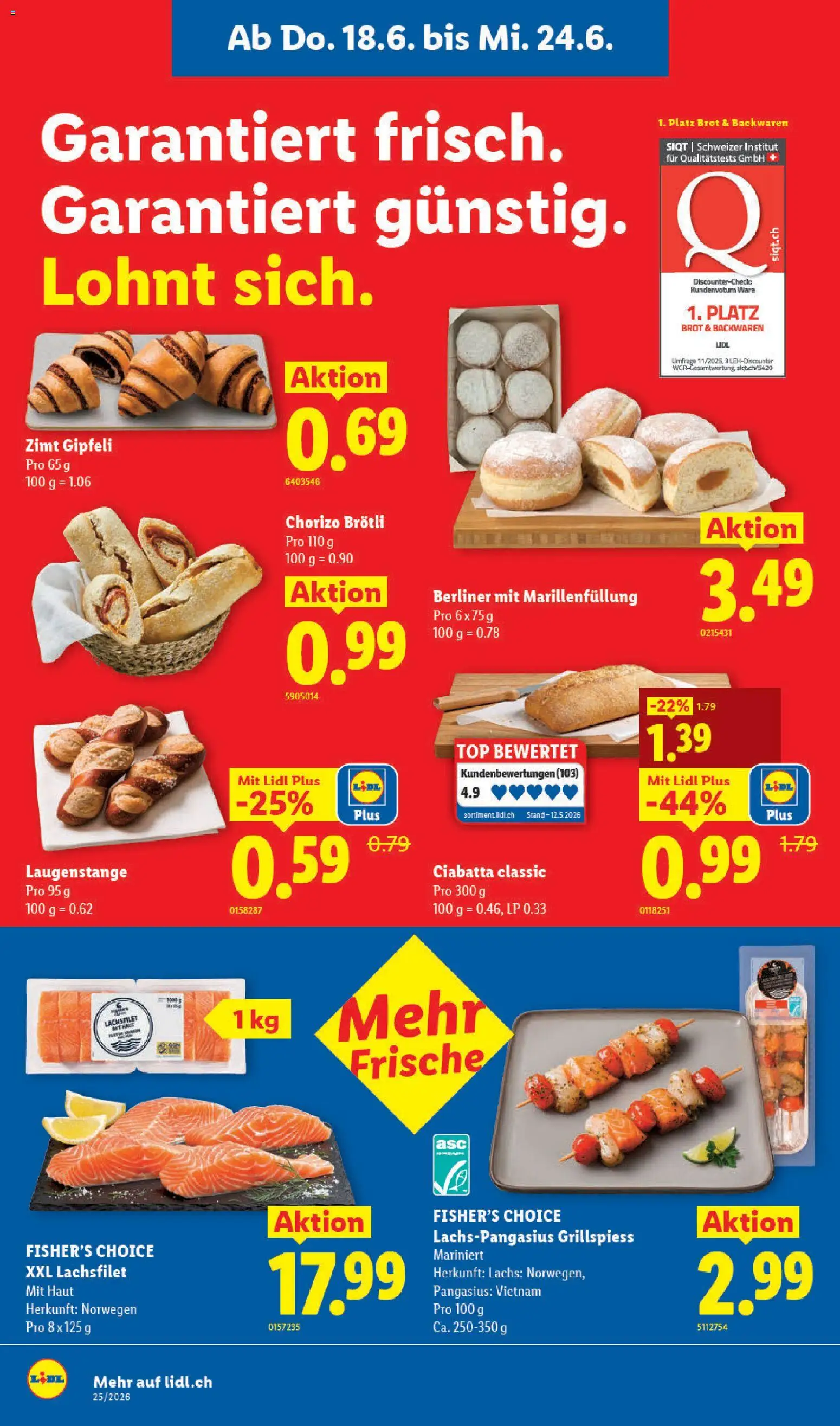 Lidl aktionen – gültig ab 18.06.2026 | Seite: 8 | Produkte: Gipfeli, Brot, Lachs, Top