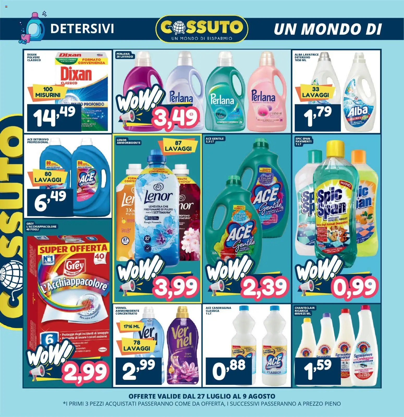 Volantino Cossuto del 27/07/2026 | Pagina: 2 | Prodotti: Candeggina, Sgrassatore, Lavatrice, Lenzuola