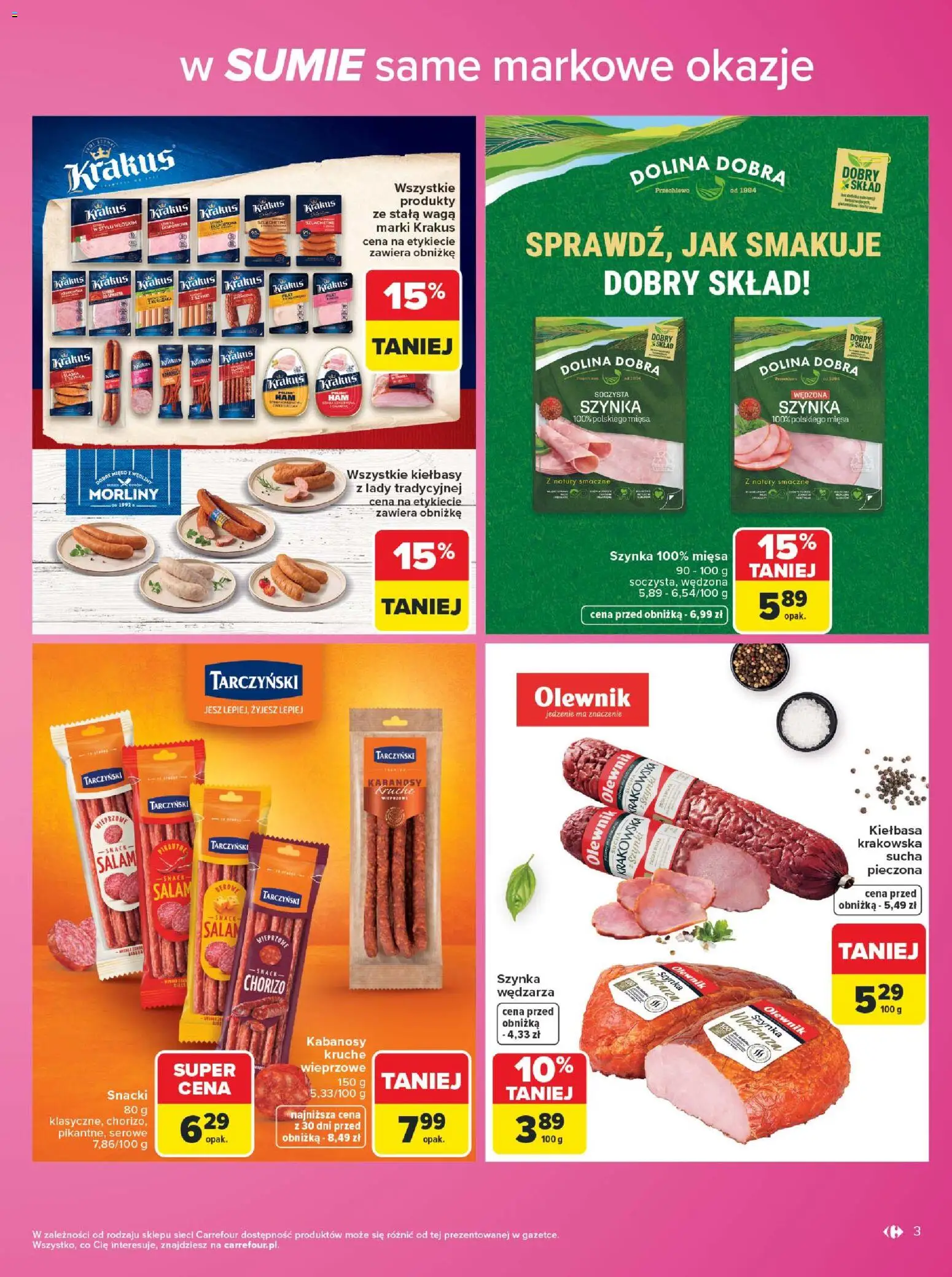 Carrefour gazetka - Same markowe okazje od 03.08.2026 | Strona: 3 | Produkty: Kiełbasa, Mięso, Waga, Szynka