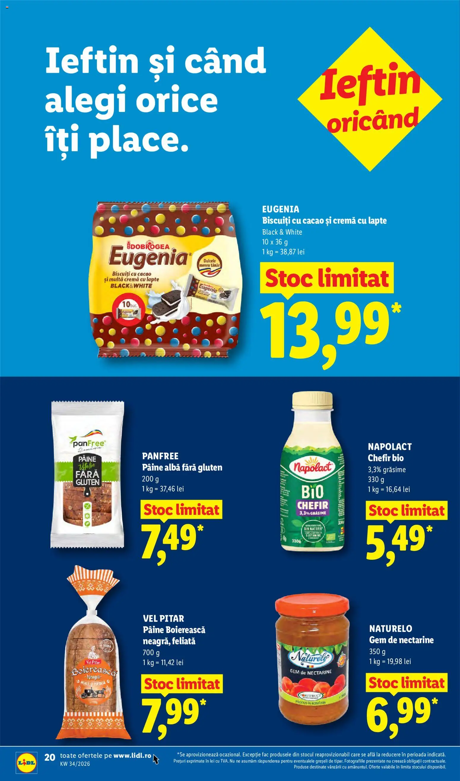 Noul catalog Lidl – valabil de la 17.08.2026 | Pagină: 20 | Produse: Nectarine, Pâine, Kefir, Cacao