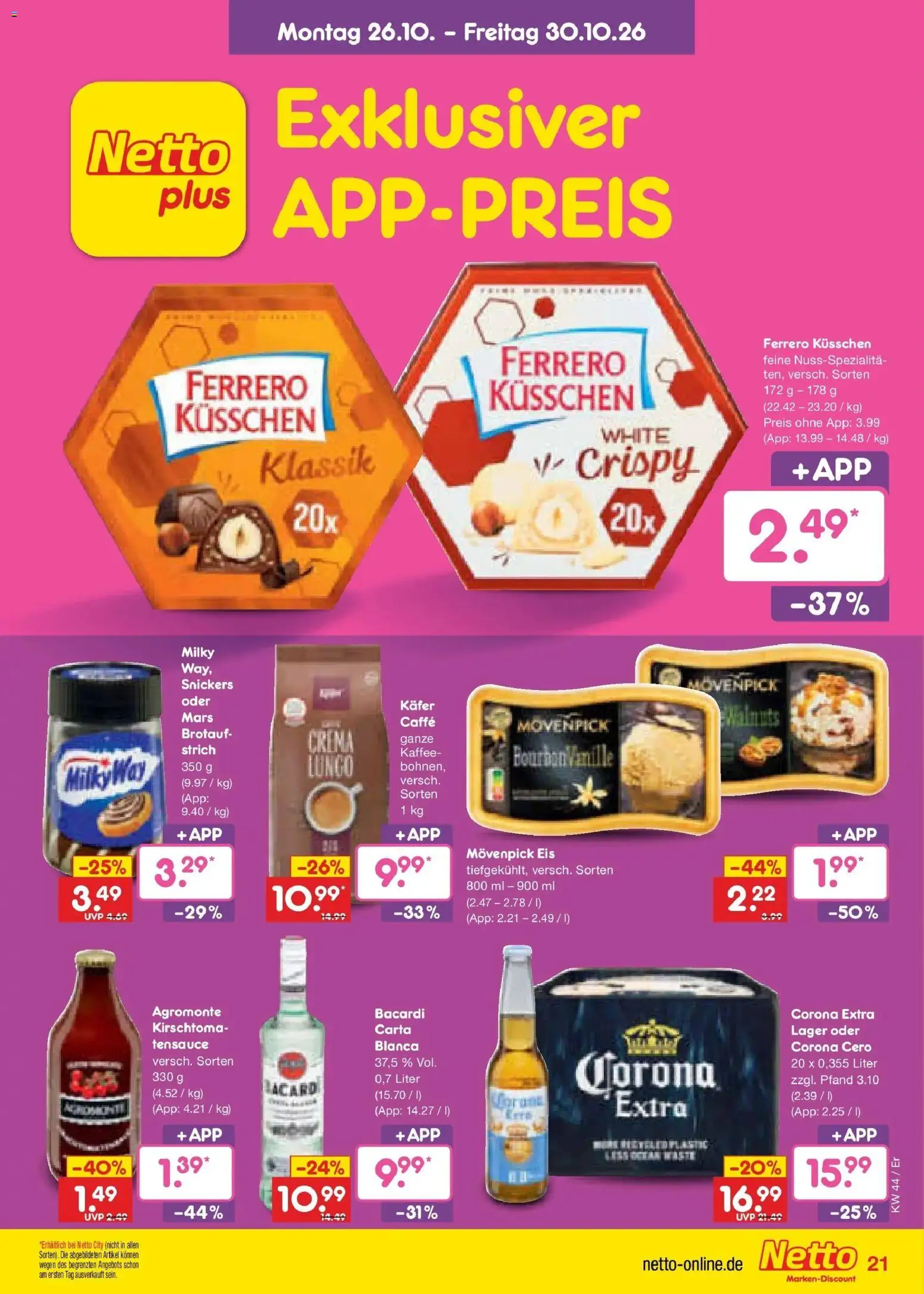 Netto Marken-Discount Prospekt Weimar – gültig ab 26.10.2026 | Seite: 33 | Produkte: Bacardi, Snickers, Mars, Eis