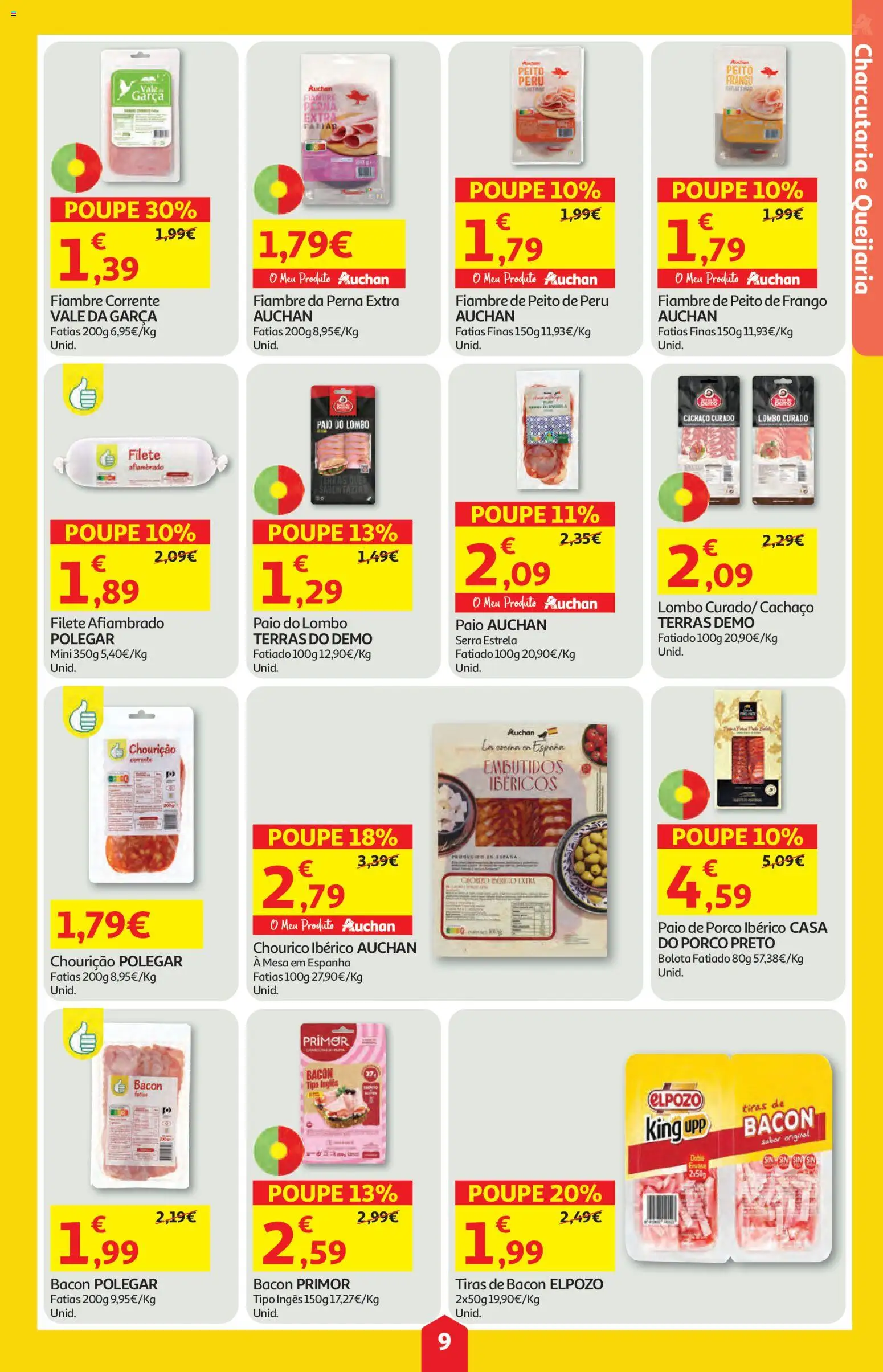Auchan folheto │ válido de 16/07/2026 | Página: 9 | Produtos: Bacon, Peito de frango, Frango, Lombo