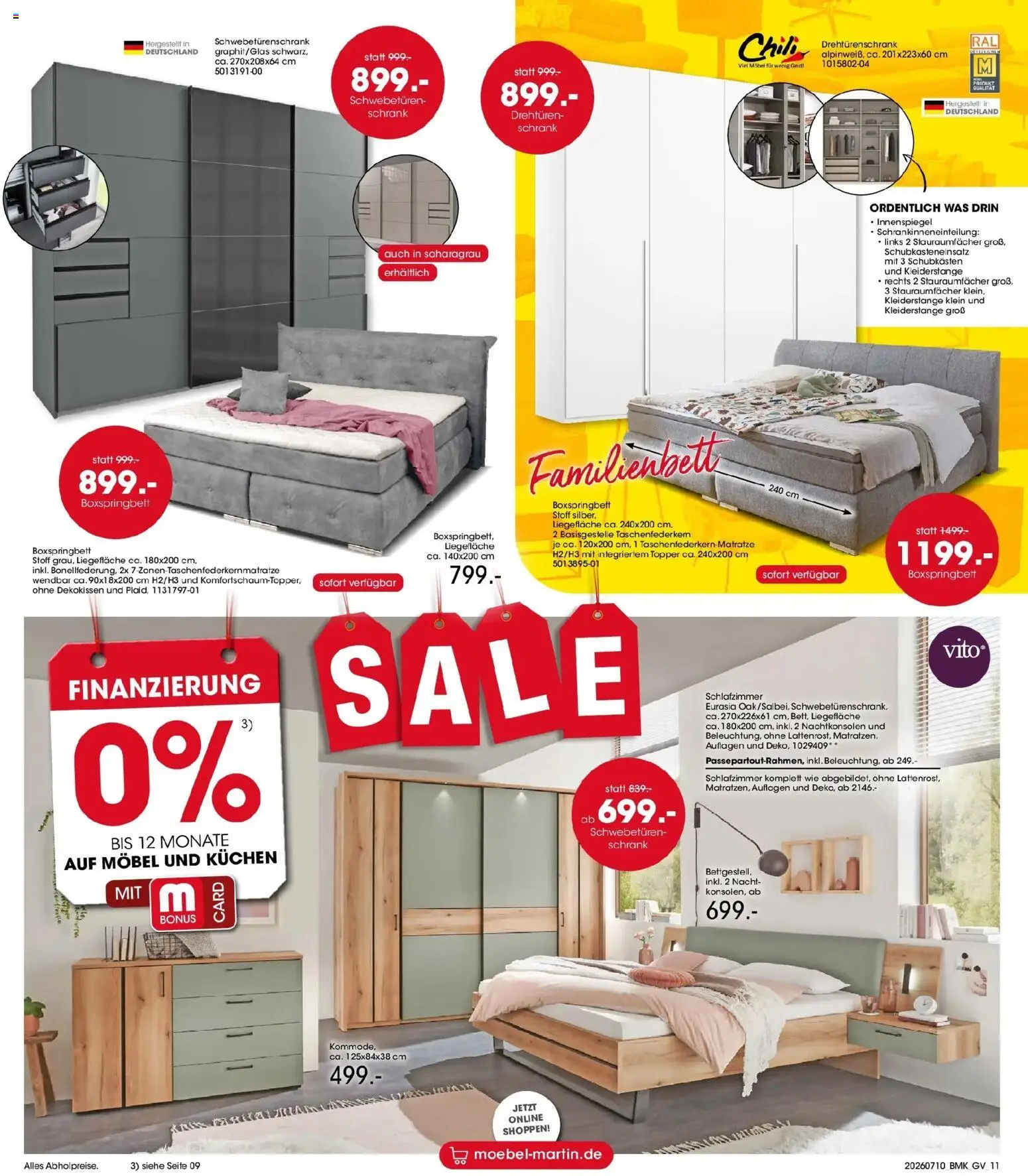 Möbel Martin Sale – gültig ab 10.07.2026 | Seite: 11 | Produkte: Drehtürenschrank, Boxspringbett, Chili, Kuchen