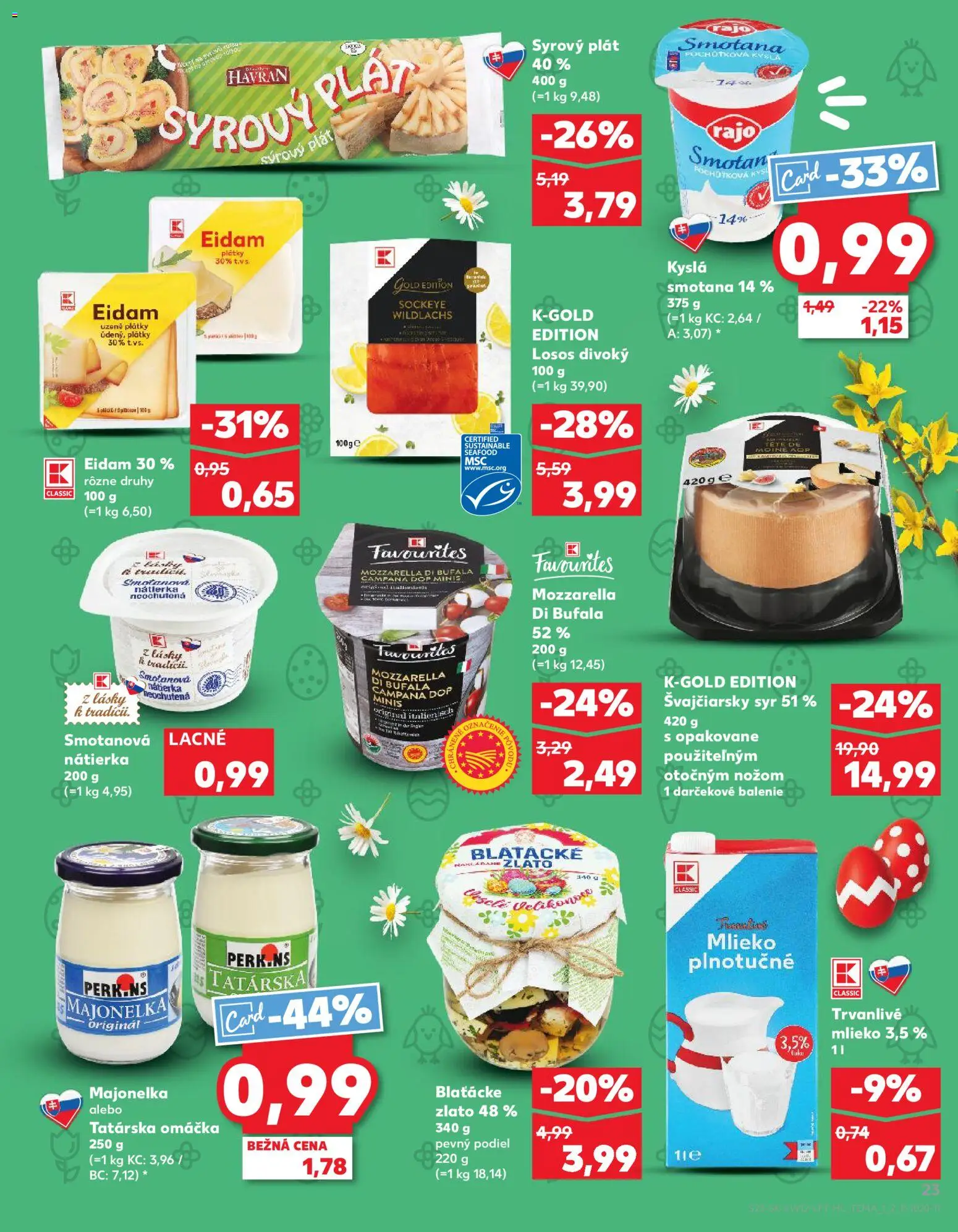 Nové Kaufland akcie – leták je platný od 19.03.2026 | Strana: 23 | Produkty: Mlieko, Smotana, Losos, Tatárska omáčka