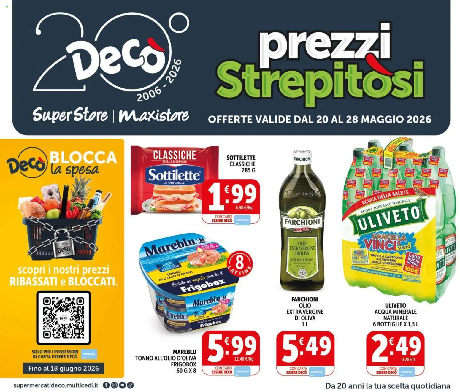 Volantino Decò del 20.05.2026 | Pagina: 1 | Prodotti: Acqua, Olio, Tonno, Acqua minerale