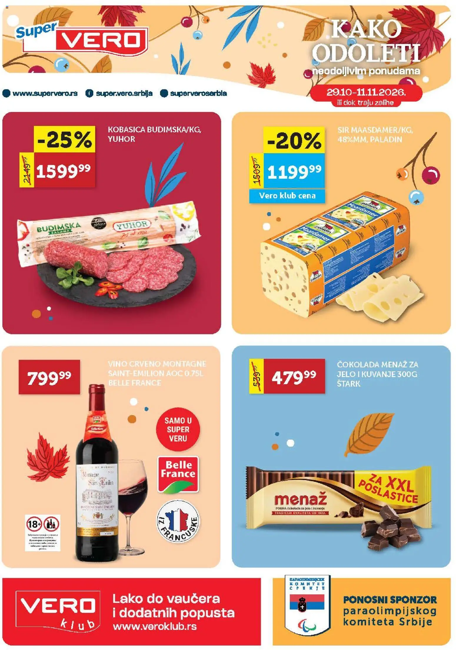 SuperVERO katalog - važi od 29.10.2026 | Strana: 1 | Proizvode: Sir, Čokolada, Vino, Kobasica