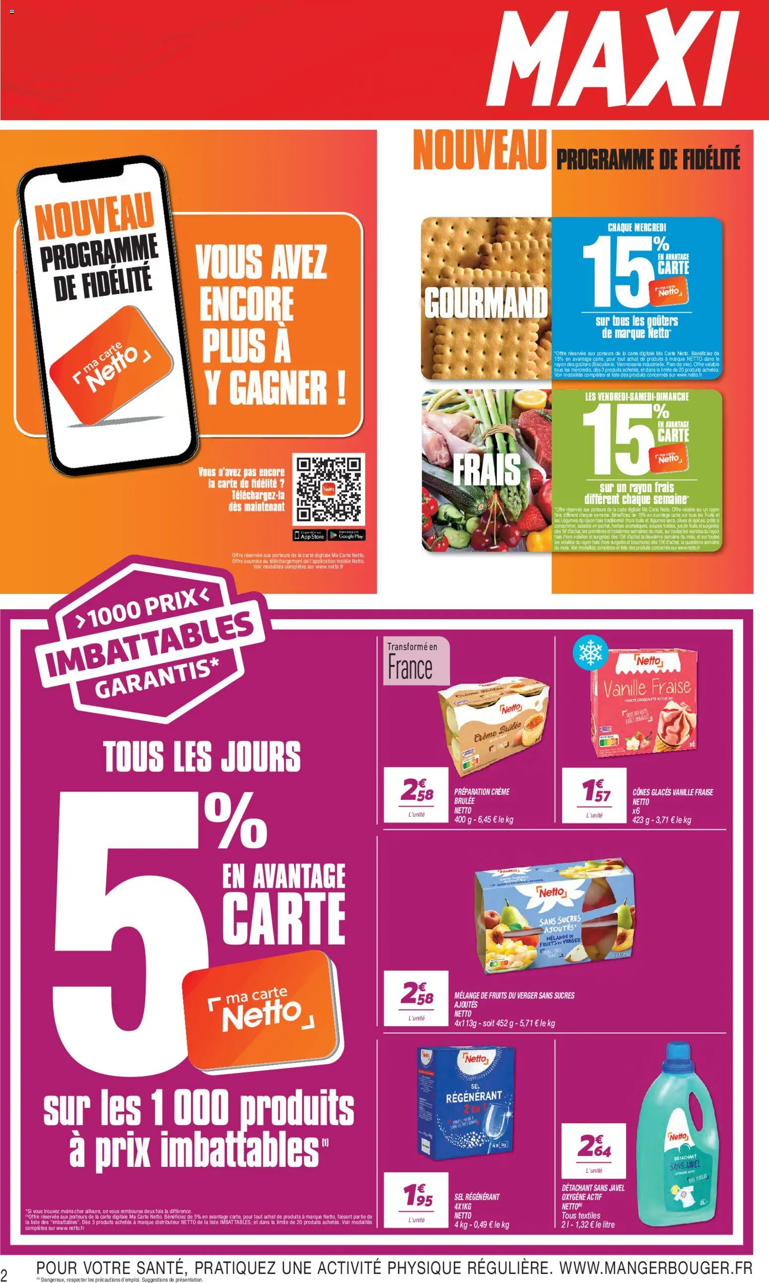 {H1} | Page: 2 | Produits: Glaces, Détachant, Pain, Jus