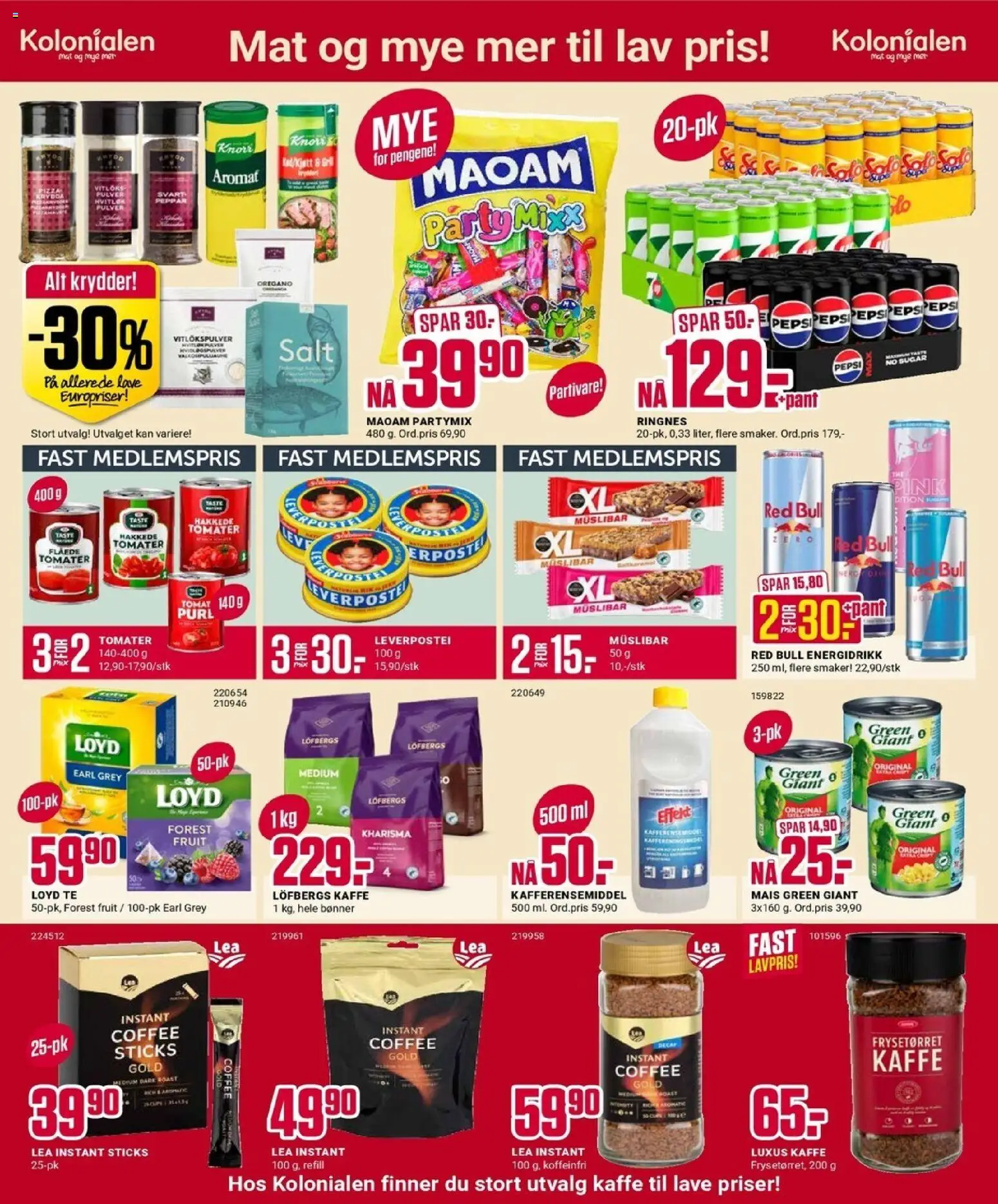 {H1} | Side: 2 | Produkter: Instant kaffe, 1, Muslibar, Energidrikk