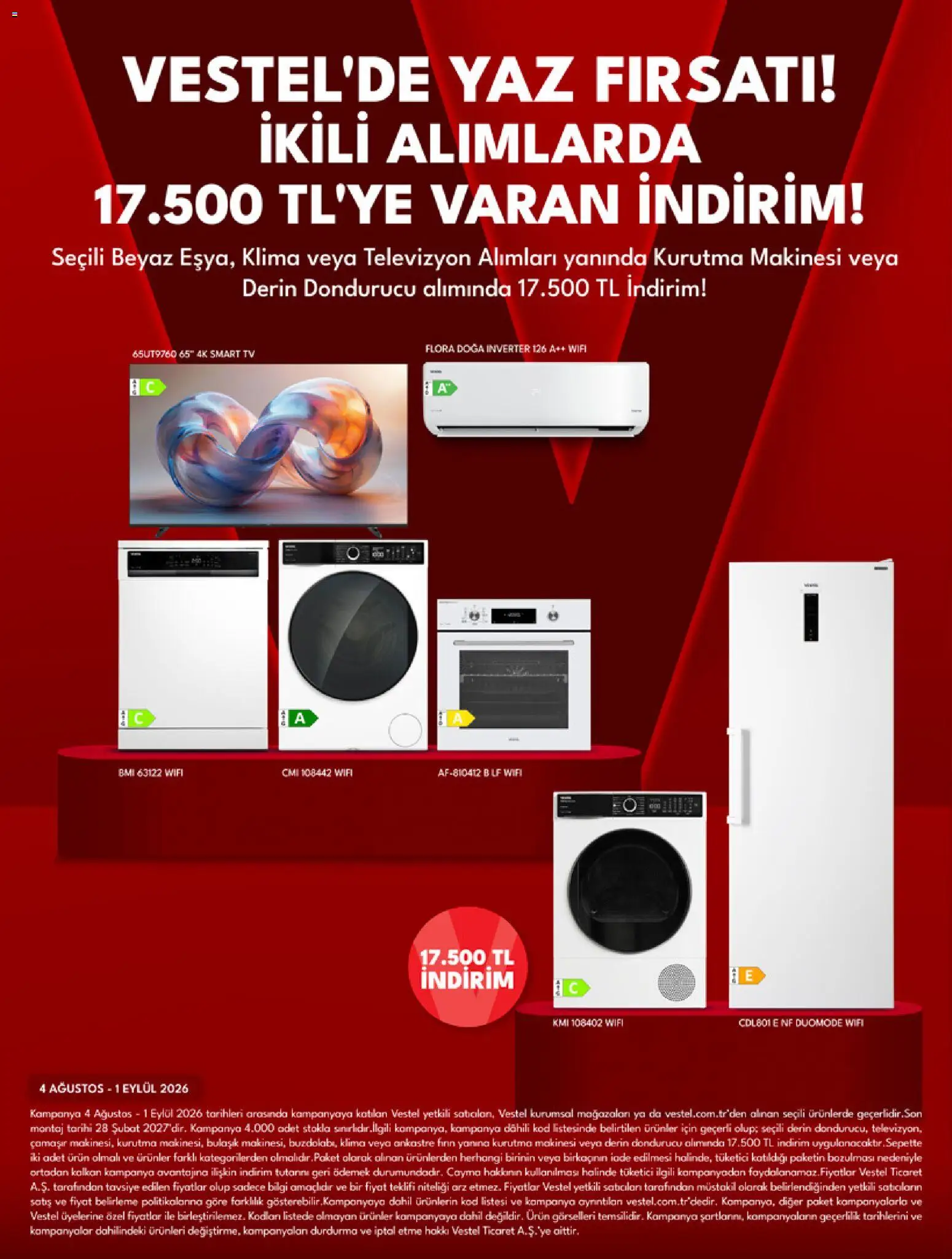 Vestel Katalog - 01 Ağustos 2026 tarihinden itibaren geçerlidir | Sayfa: 8 | Ürünler: Kalkan, Kurutma makinesi, TV, Dondurucu