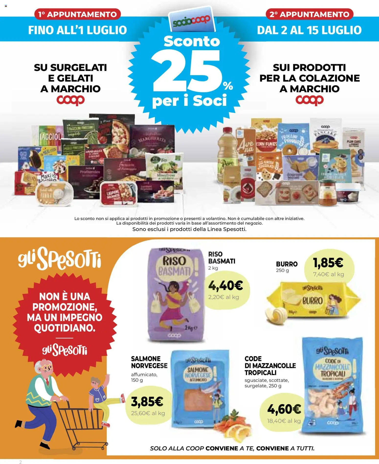 Volantino COOP del 25/06/2026 | Pagina: 2 | Prodotti: Riso Basmati, Salmone, Mazzancolle, Burro