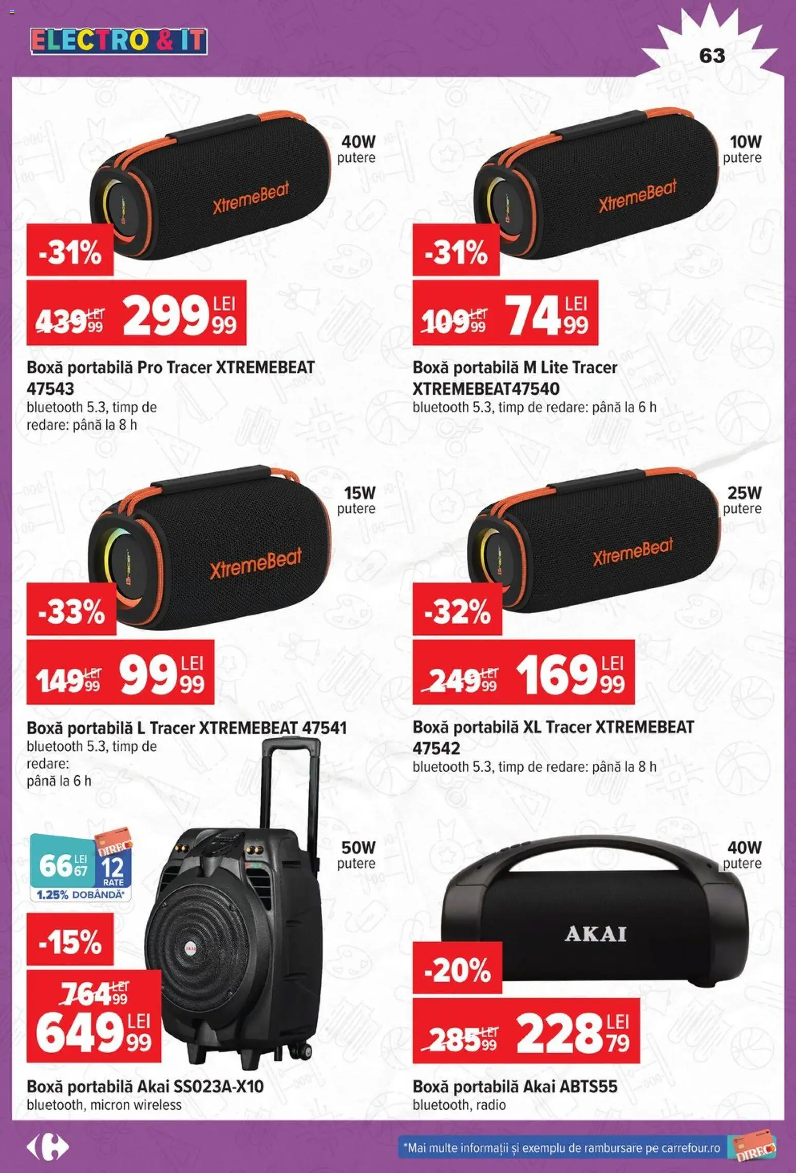Noul catalog Carrefour – valabil de la 12.08.2026 | Pagină: 63 | Produse: Radio, Boxă portabilă