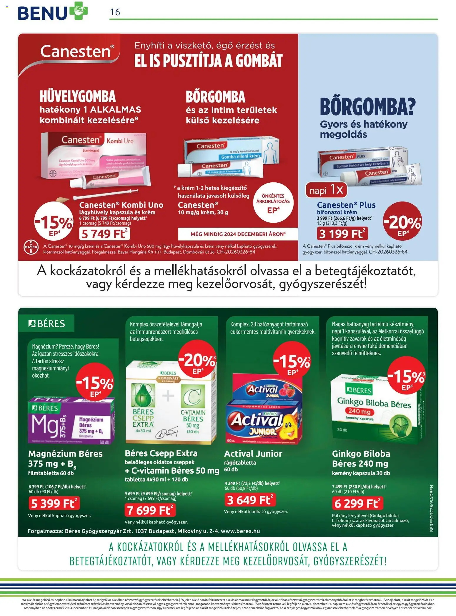 BENU Gyógyszertárak akciós ujság - amely érvényes a következő dátumtól: 01.05.2026 | Oldal: 16 | Termékek: Gyümölcs, Béres csepp, Ginkgo biloba, Multivitamin