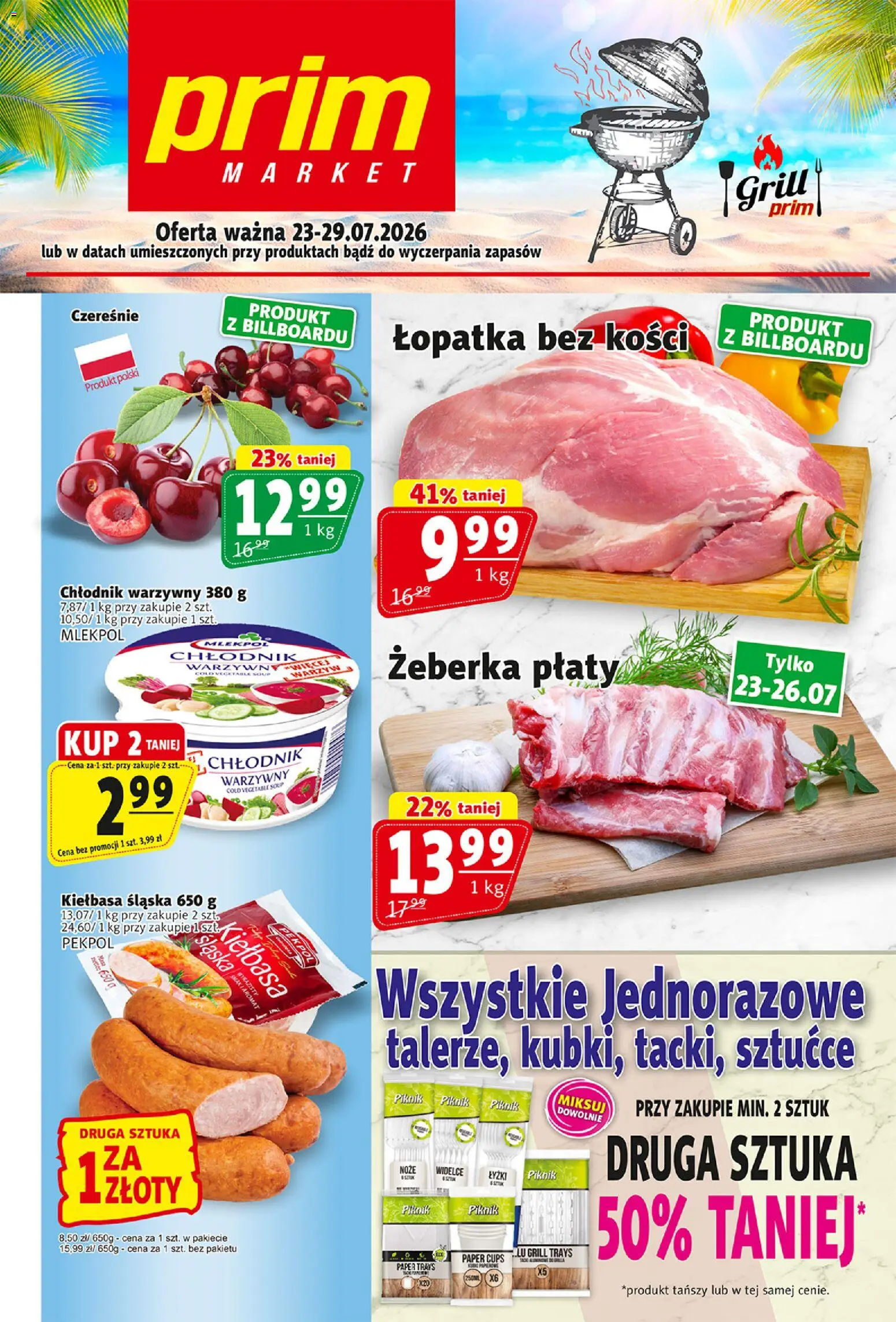 Prim Market gazetka od 23.07.2026 | Strona: 1 | Produkty: Kiełbasa, Grill, Kiełbasa śląska, Sztućce