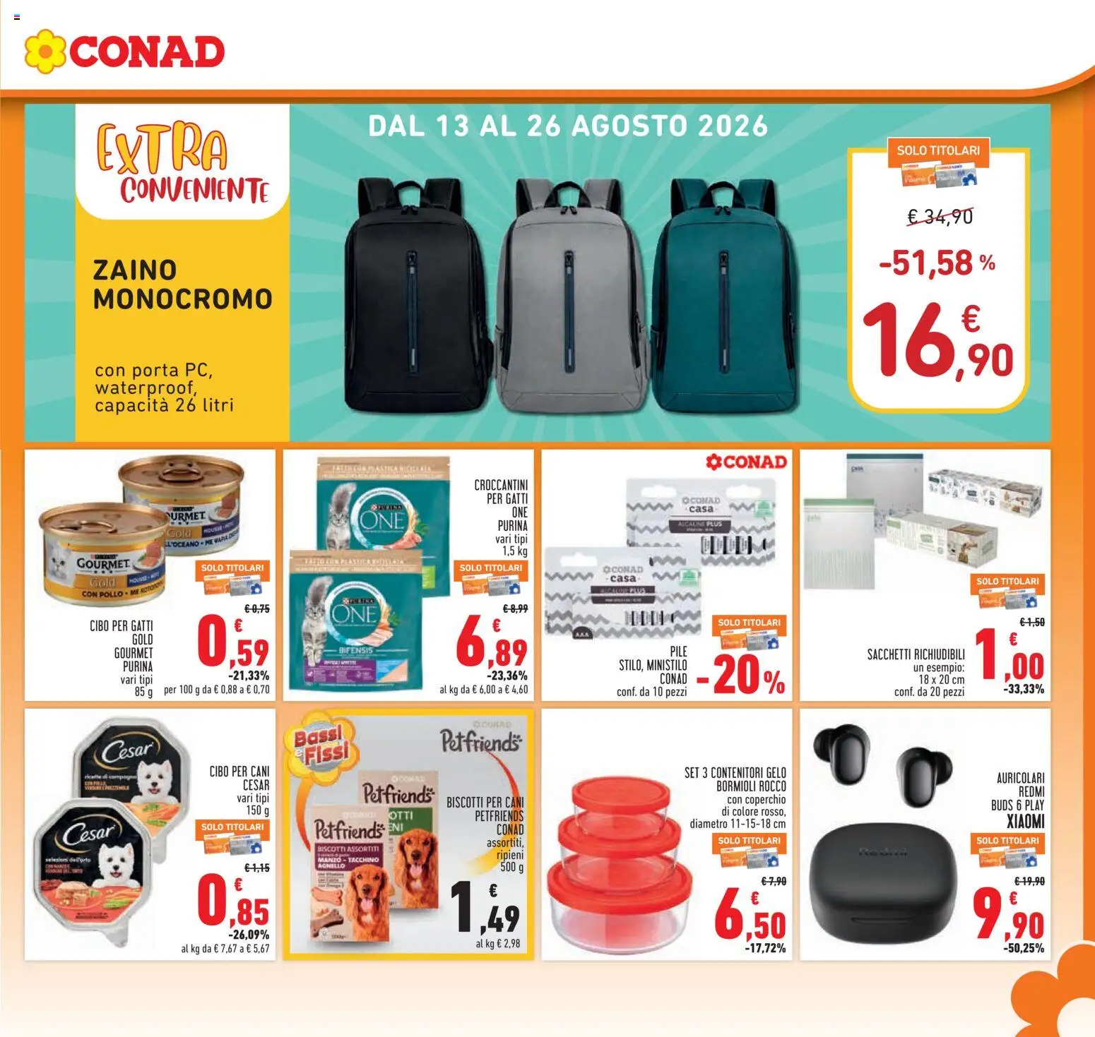 Volantino Conad del 13/08/2026 | Pagina: 19 | Prodotti: Pile, Xiaomi, Coperchio, Agnello
