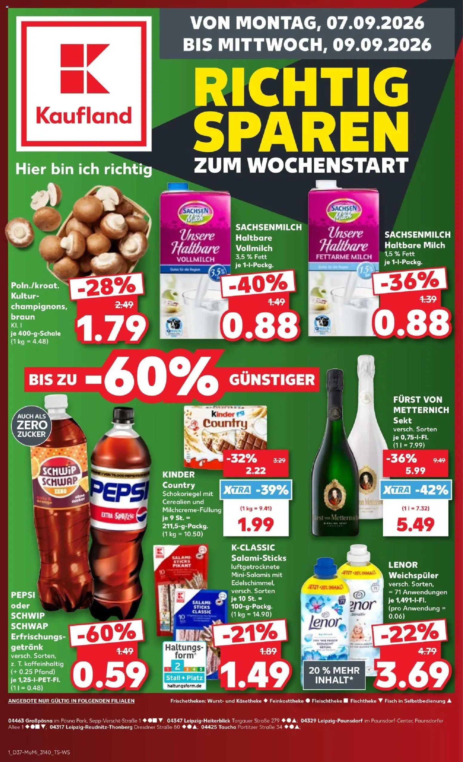 Kaufland Prospekt Leipzig – gültig ab 07.09.2026 | Seite: 1 | Produkte: Sekt, Weichspüler, Zucker, Kinder country