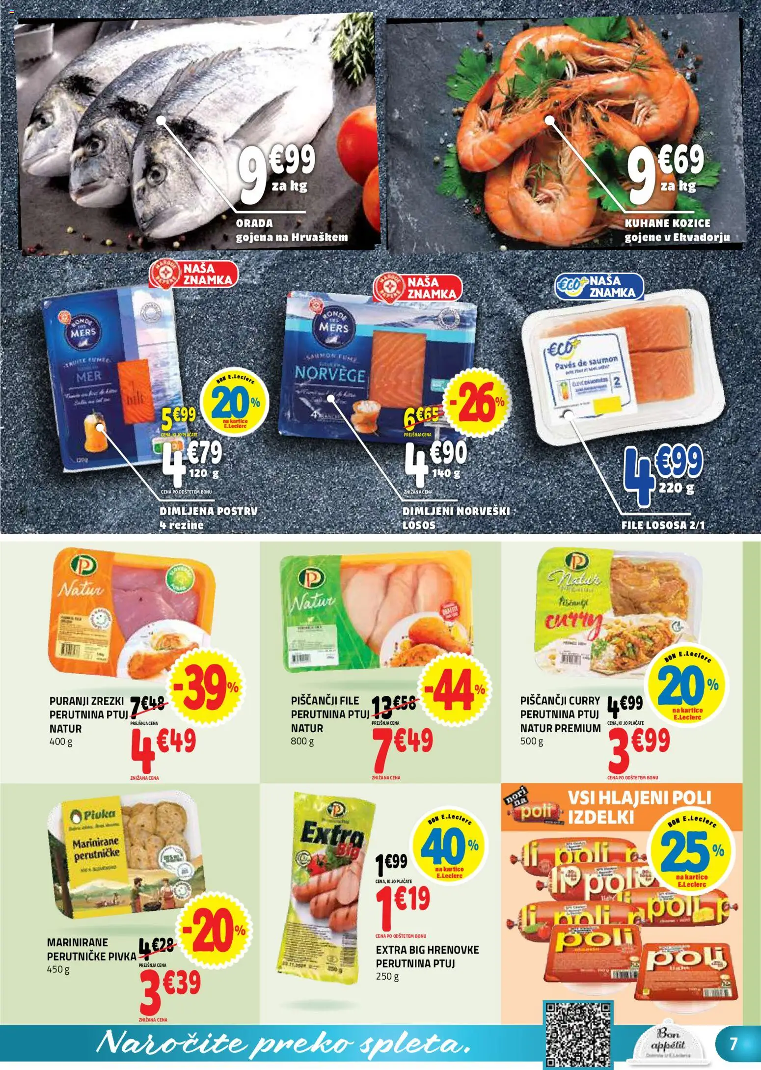 Novi E.leclerc katalog ponudbe – veljaven od 29.04.2026 | Stran: 7 | Izdelki: Kozice, Postrv, Zrezki, Orada