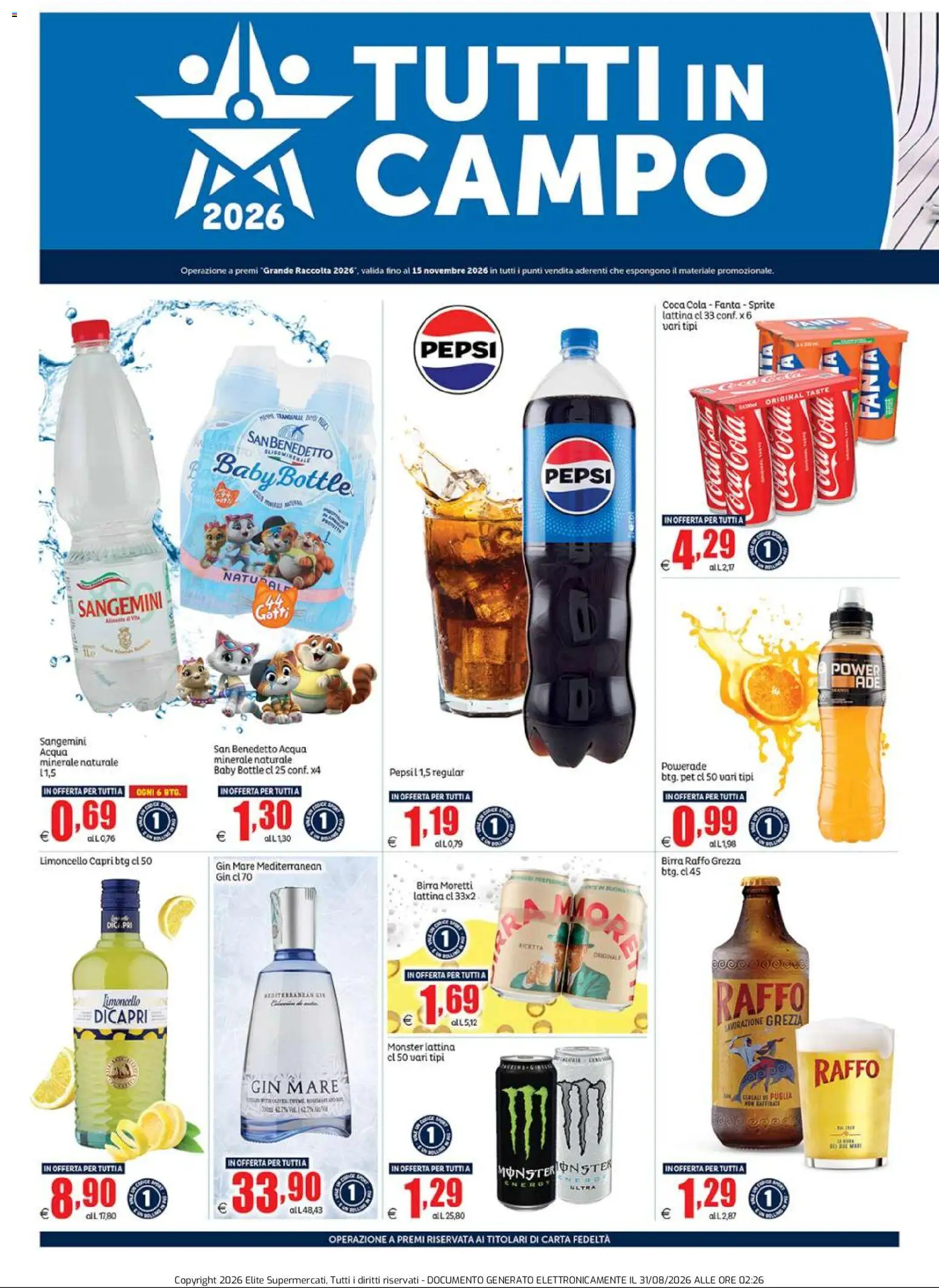 Volantino Elite Supermercati del 31/08/2026 | Pagina: 6 | Prodotti: Acqua, Birra Moretti, Limoncello, Acqua minerale