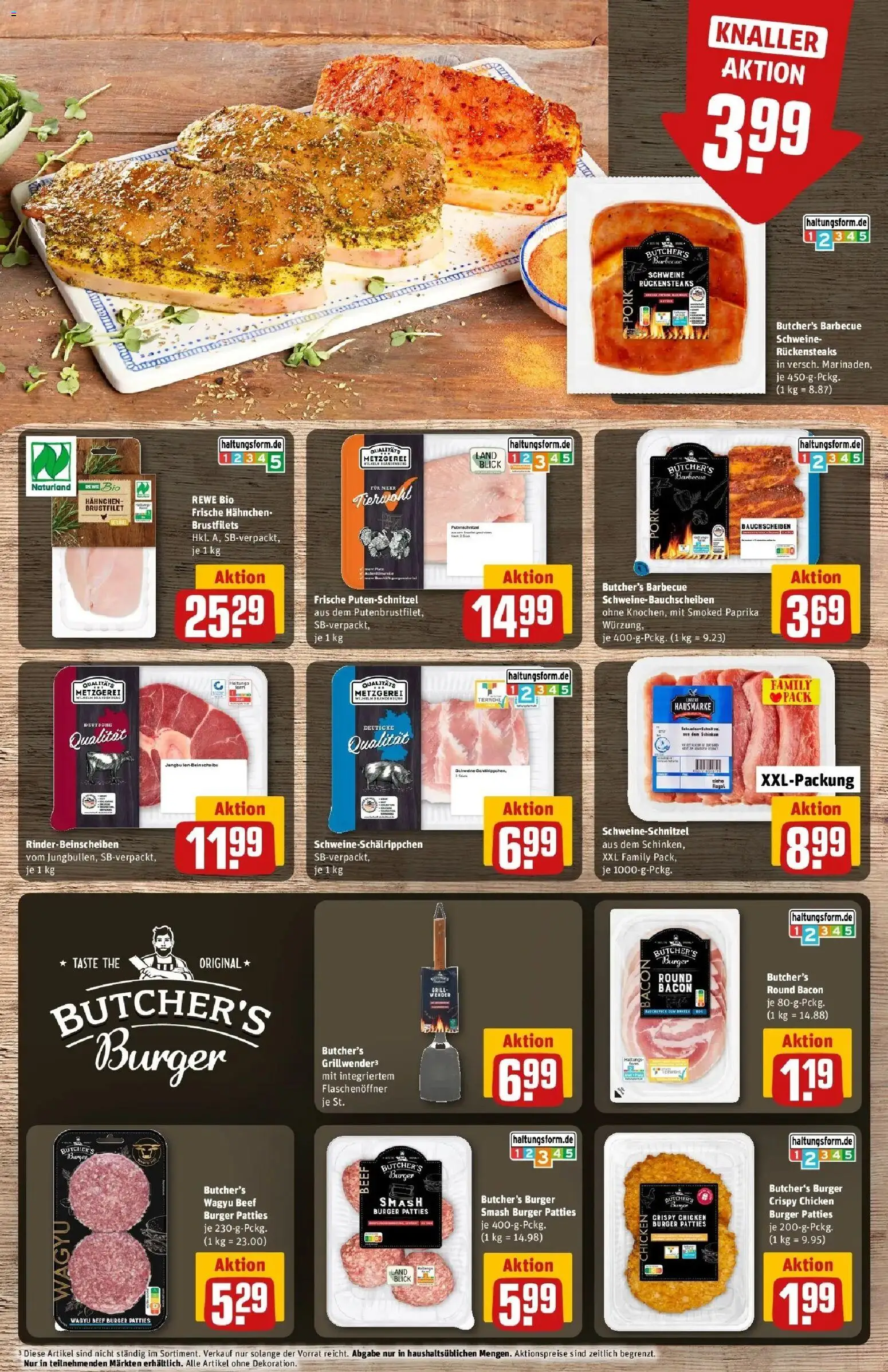 REWE Prospekt ab 03.08.2026 zum Blättern » Angebote | Seite: 9 | Produkte: Burger, Paprika, Putenschnitzel, Schinken