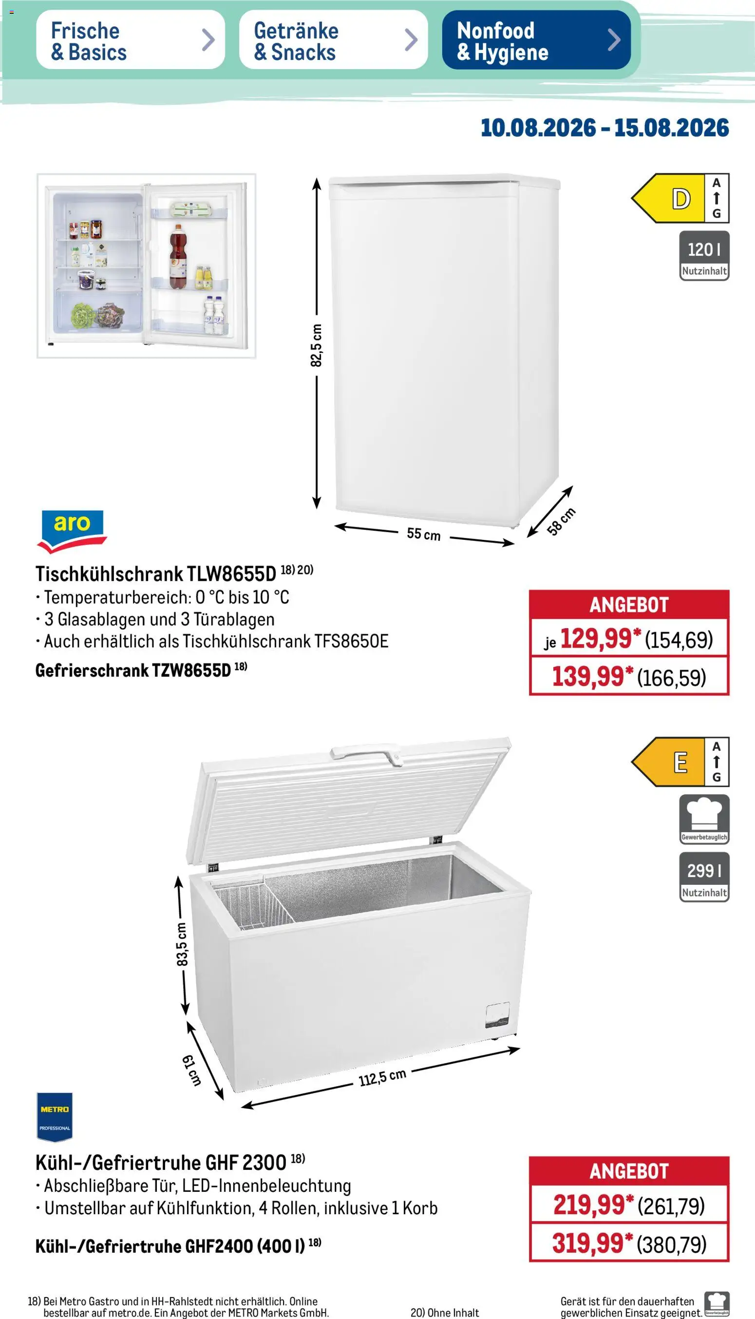 Metro NonFood-Angebote – gültig ab 10.08.2026 | Seite: 10 | Produkte: Gefrierschrank, Korb
