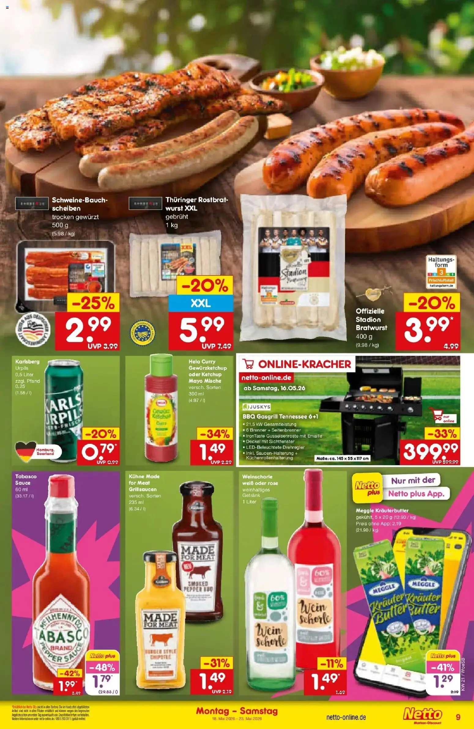 Netto Marken-Discount Prospekt Katzweiler	 – gültig ab 17.05.2026 | Seite: 9 | Produkte: Kräuterbutter, Weinschorle, Wurst, Ketchup