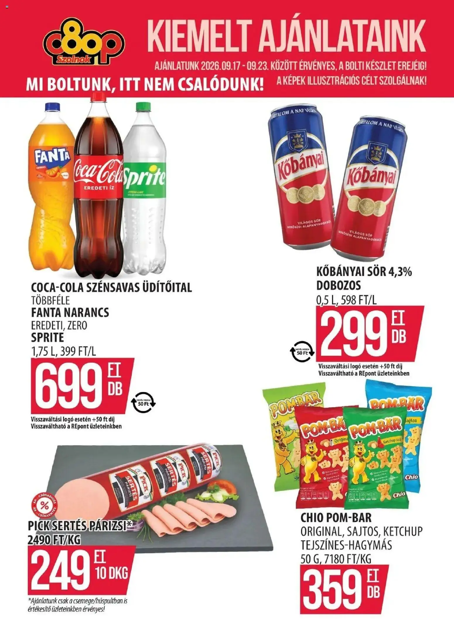 COOP Szolnok akciós újság Nagyszentjános - 2026.09.17. -tól/töl > akció, lapozható szórólap 🛍️ | Oldal: 1 | Termékek: Chio, Fanta, Sör, Ketchup