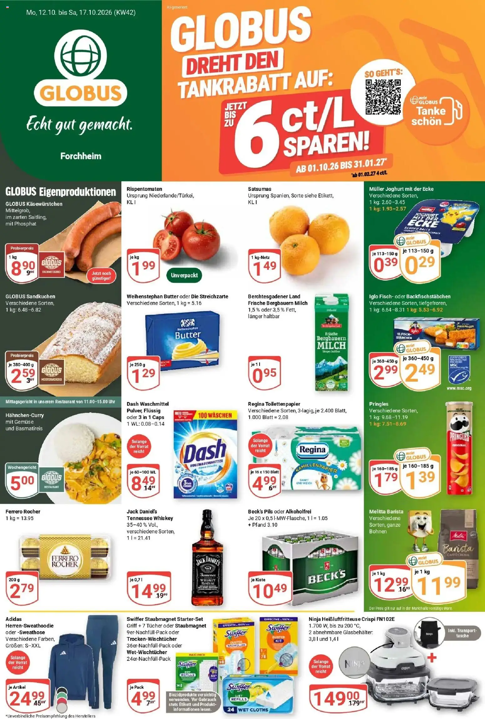 Globus Prospekt Forchheim (ab 12.10.2026) » Angebote online | Seite: 1 | Produkte: Melitta, Milch, Pils, Swiffer