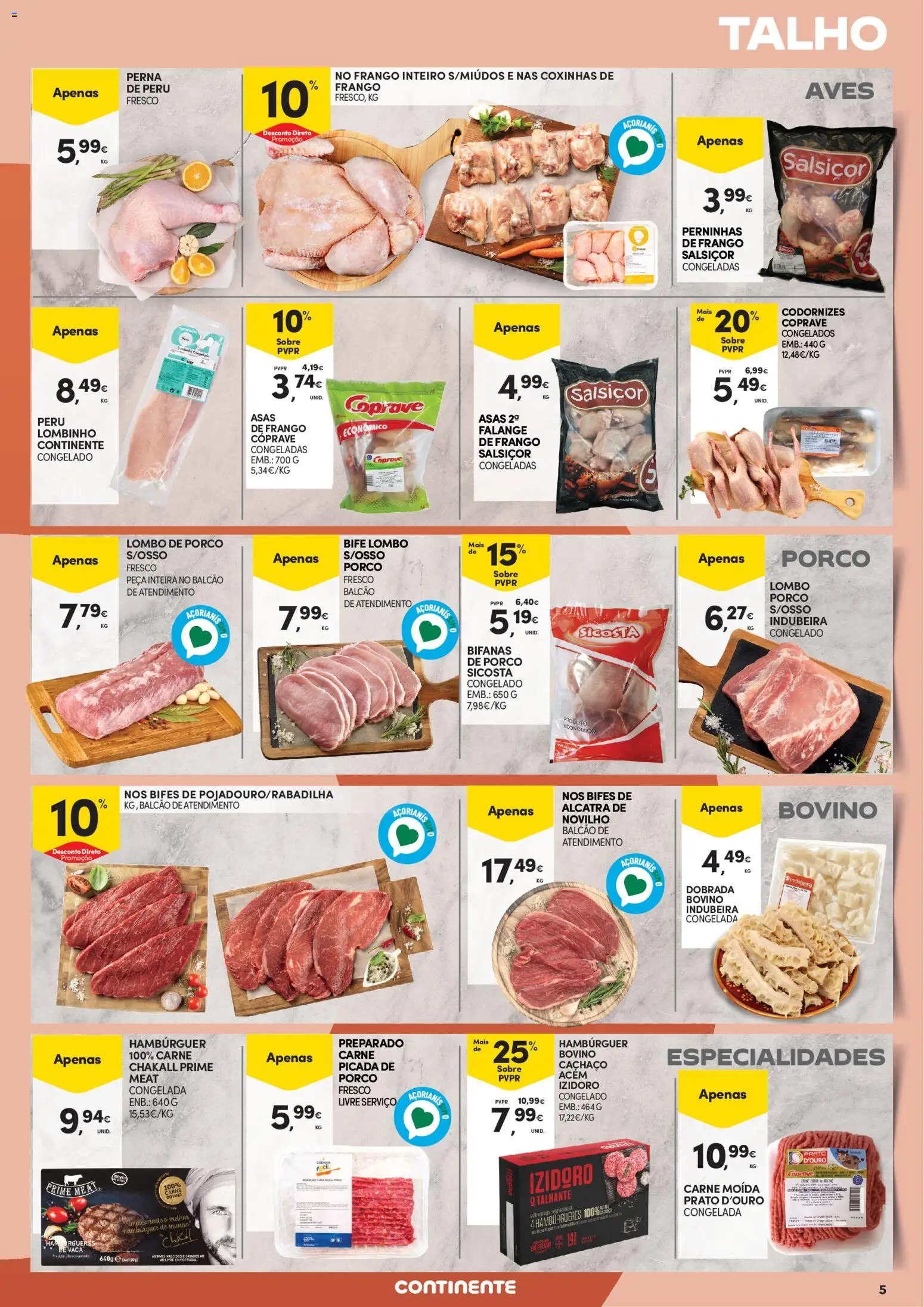 Continente Açores │ válido de 25/06/2026 | Página: 5 | Produtos: Frango, Peru, Hambúrguer, Lombo