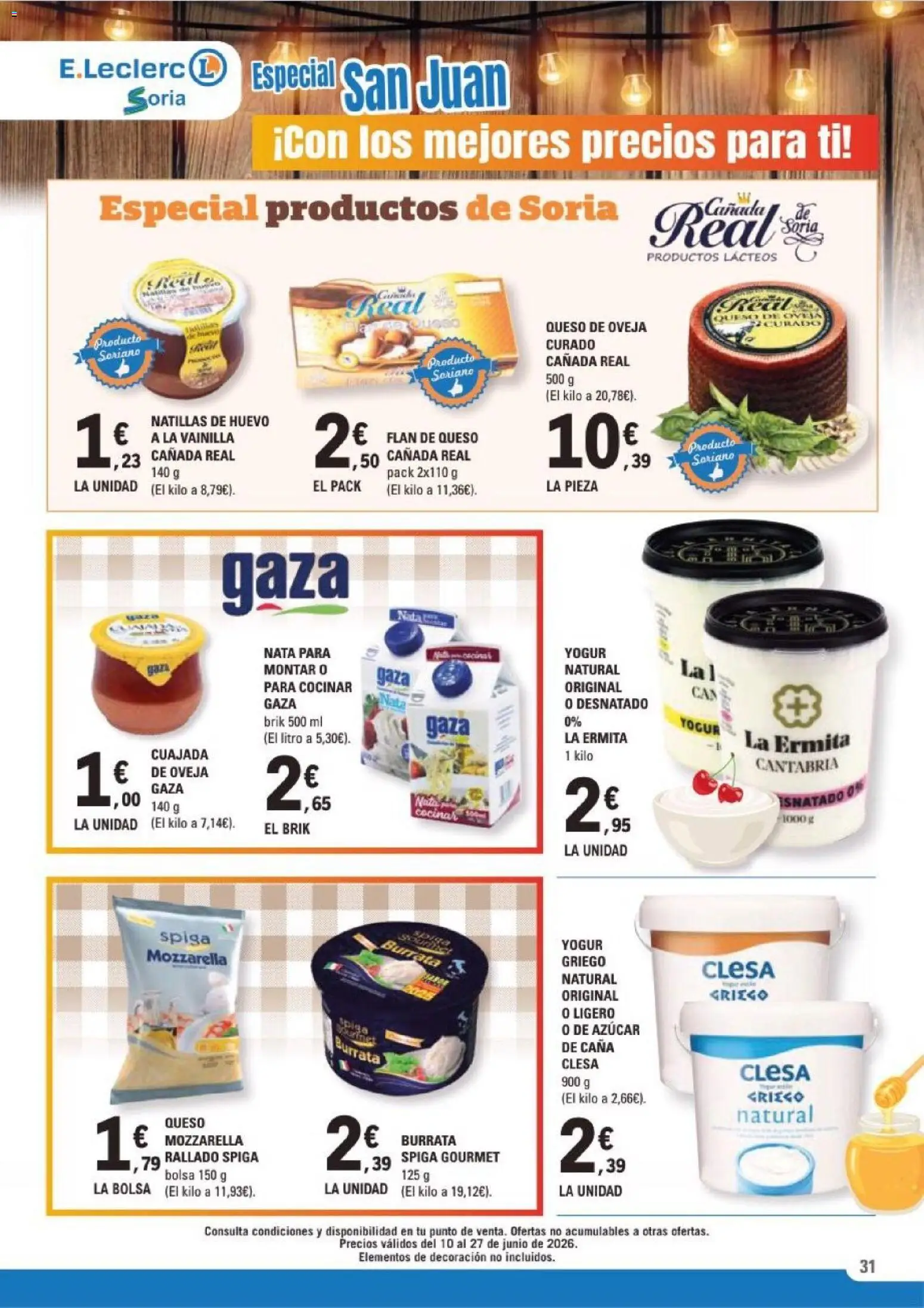 E.Leclerc Soria │ válido desde el 10.06.2026 | Página: 31 | Productos: Queso de oveja, Yogur, Μαγειρική εστία, Bolsa