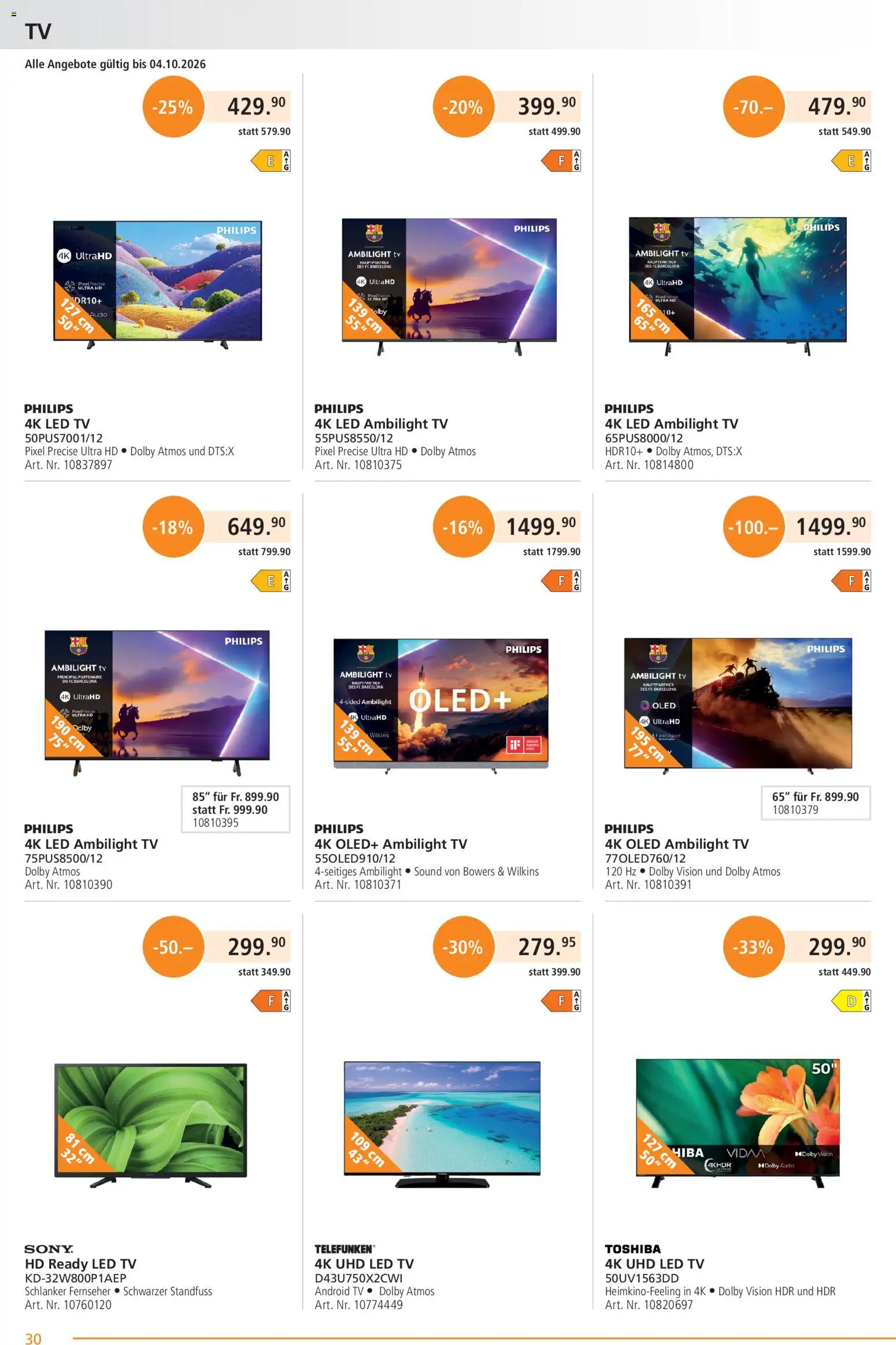 Fust aktionen – gültig ab 21.09.2026 | Seite: 30 | Produkte: Audio, TV, Sony, Philips