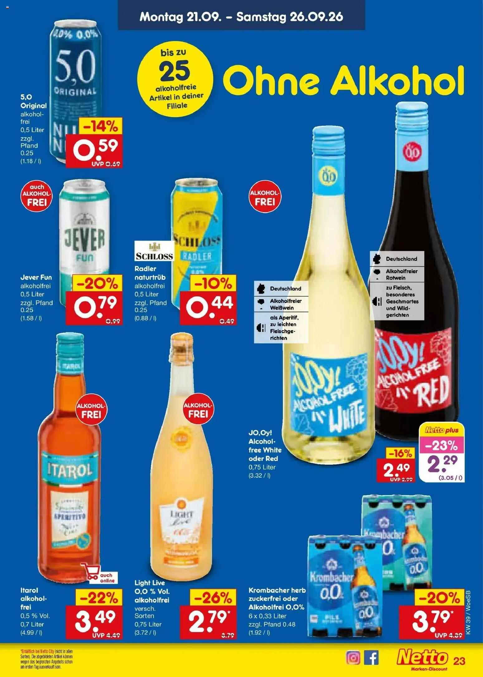 Netto Marken-Discount Prospekt Leonberg – gültig ab 21.09.2026 | Seite: 31 | Produkte: Rotwein, Radler, Jever, Krombacher