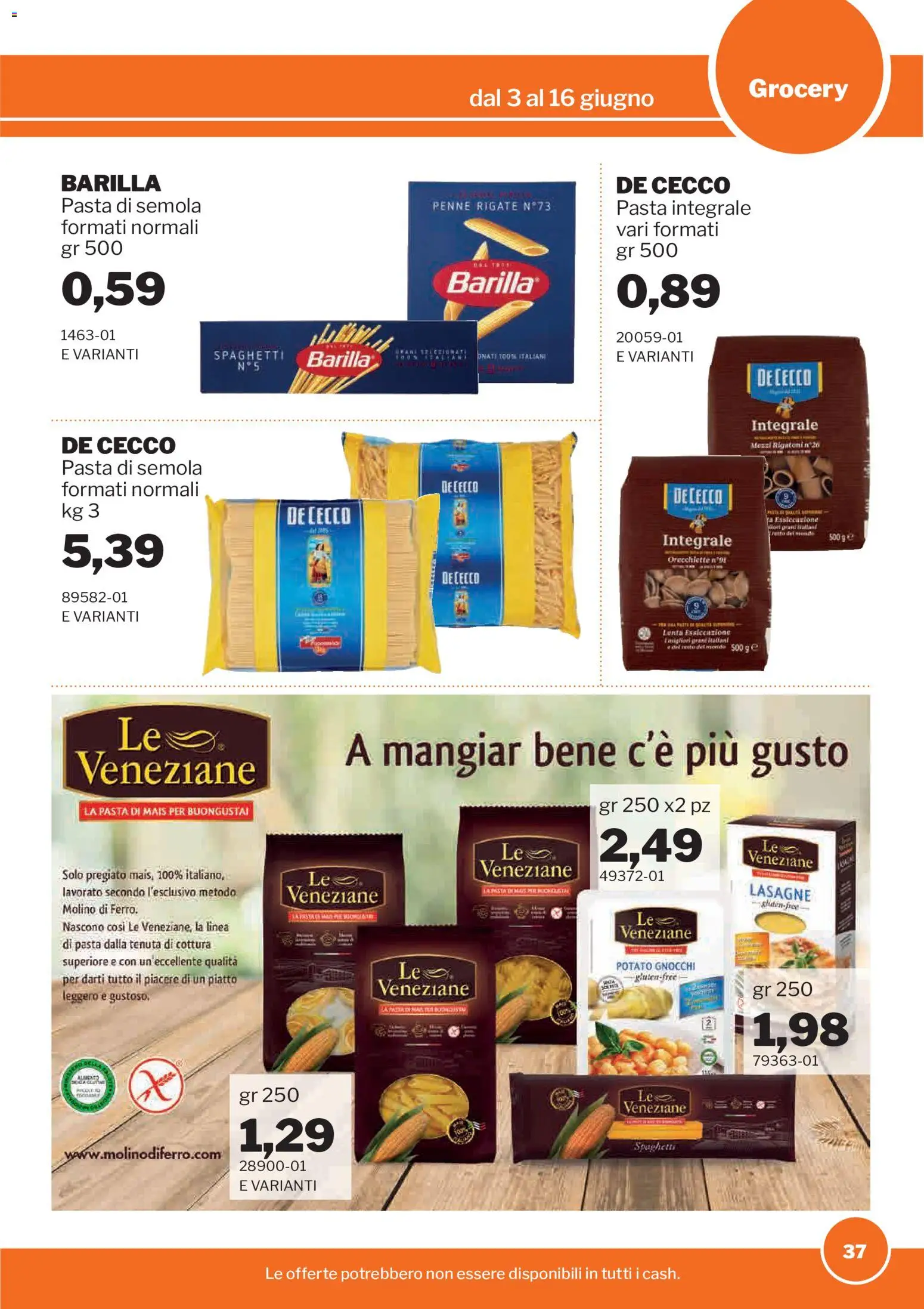 Volantino Sogegross del 03.06.2026 | Pagina: 37 | Prodotti: Pasta, Mais, Orecchiette, Penne