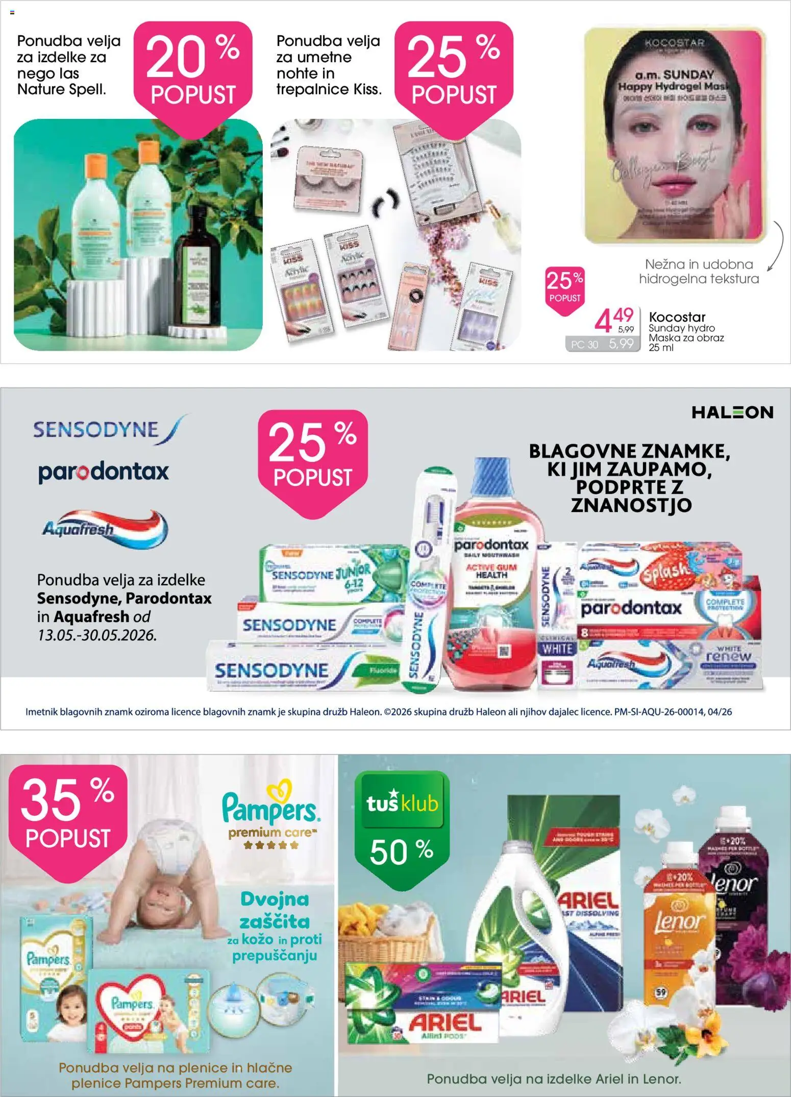 Novi Tuš drogerija katalog ponudbe – veljaven od 13.05.2026 | Stran: 15 | Izdelki: Plenice, Maska za obraz, Maska, Detergent