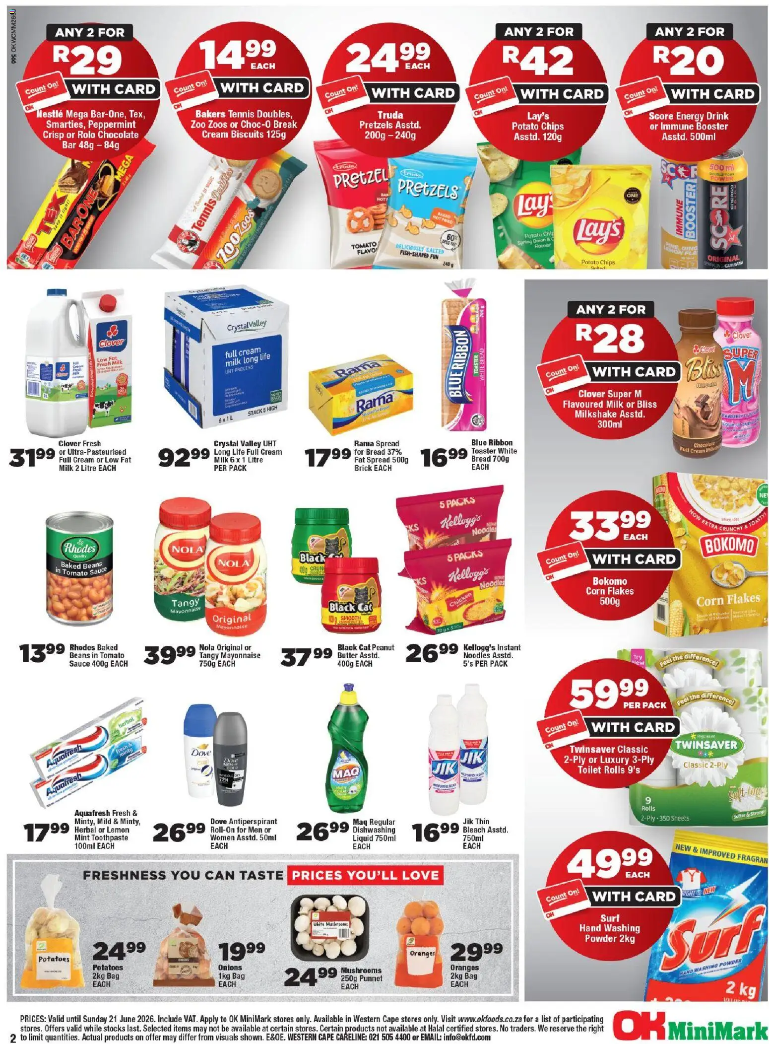 New OK Foods catalogue – valid from 10.06.2026 | Page: 2 | Products: Chicken, Chips, Washing powder, Mayonnaise