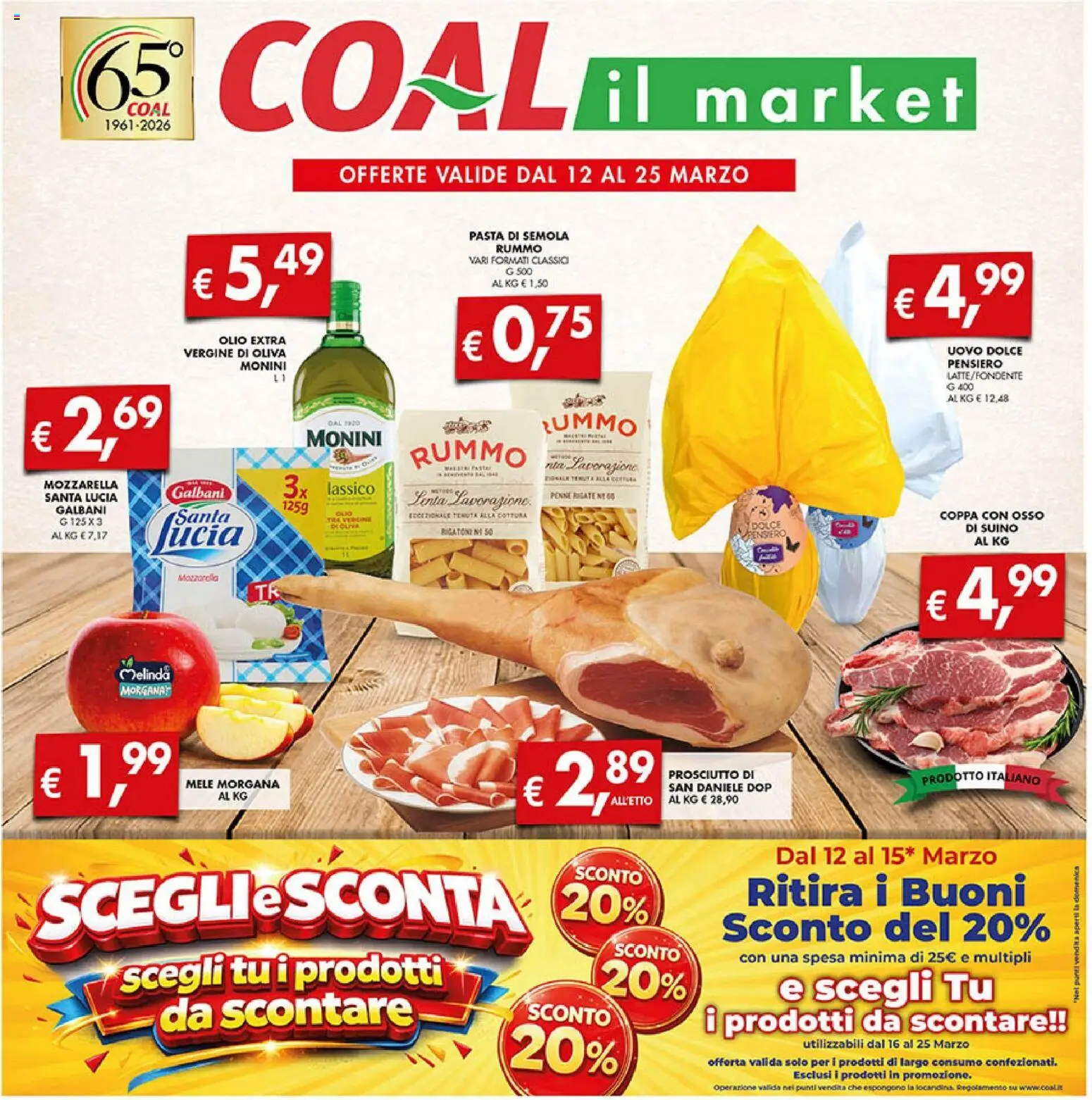 Volantino Coal del 12.03.2026 | Pagina: 1 | Prodotti: Mozzarella, Olio, Pasta, Olio extra vergine
