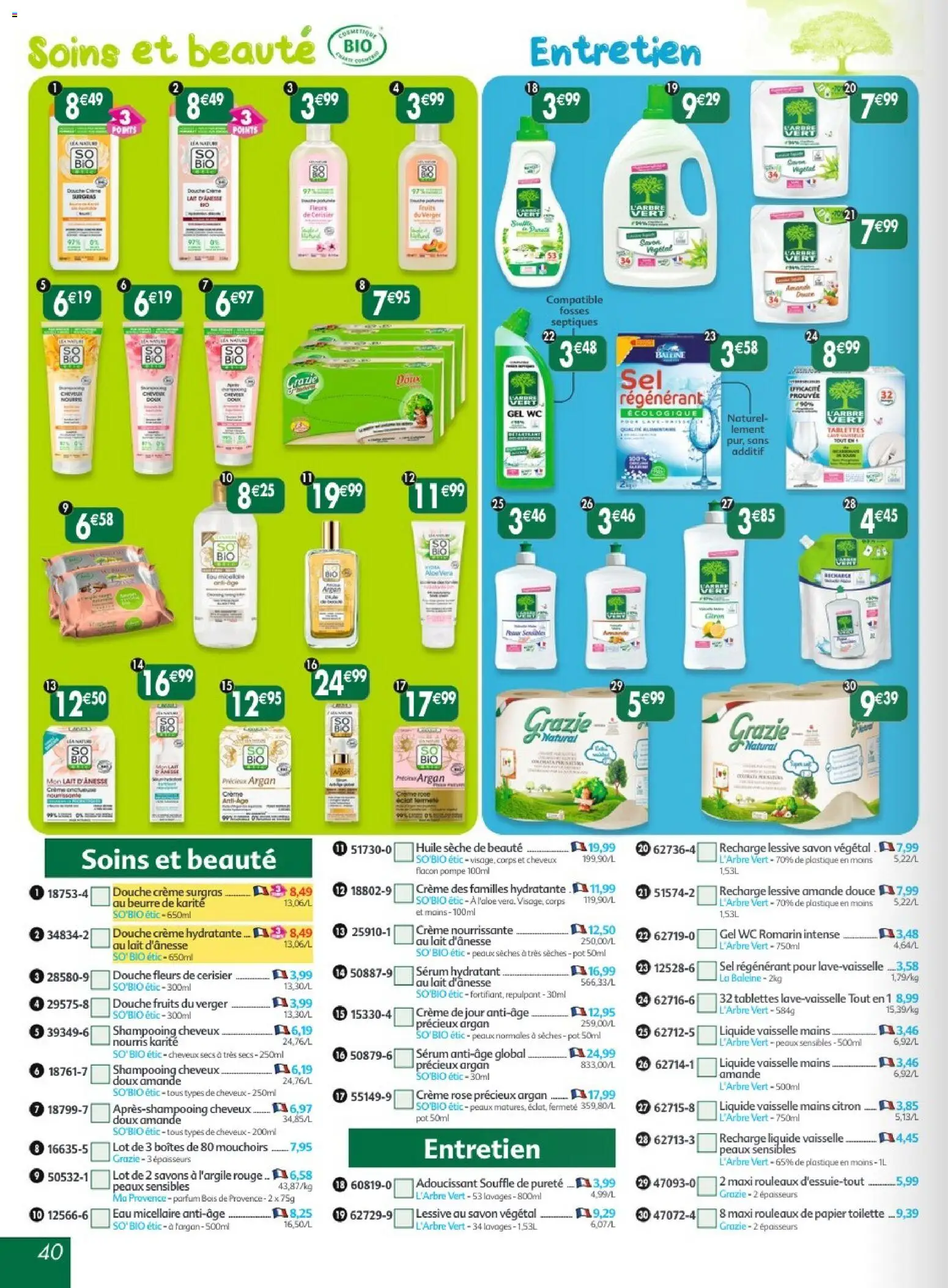 {H1} | Page: 40 | Produits: Papier toilette, Liquide vaisselle, Beurre de karité, Douche