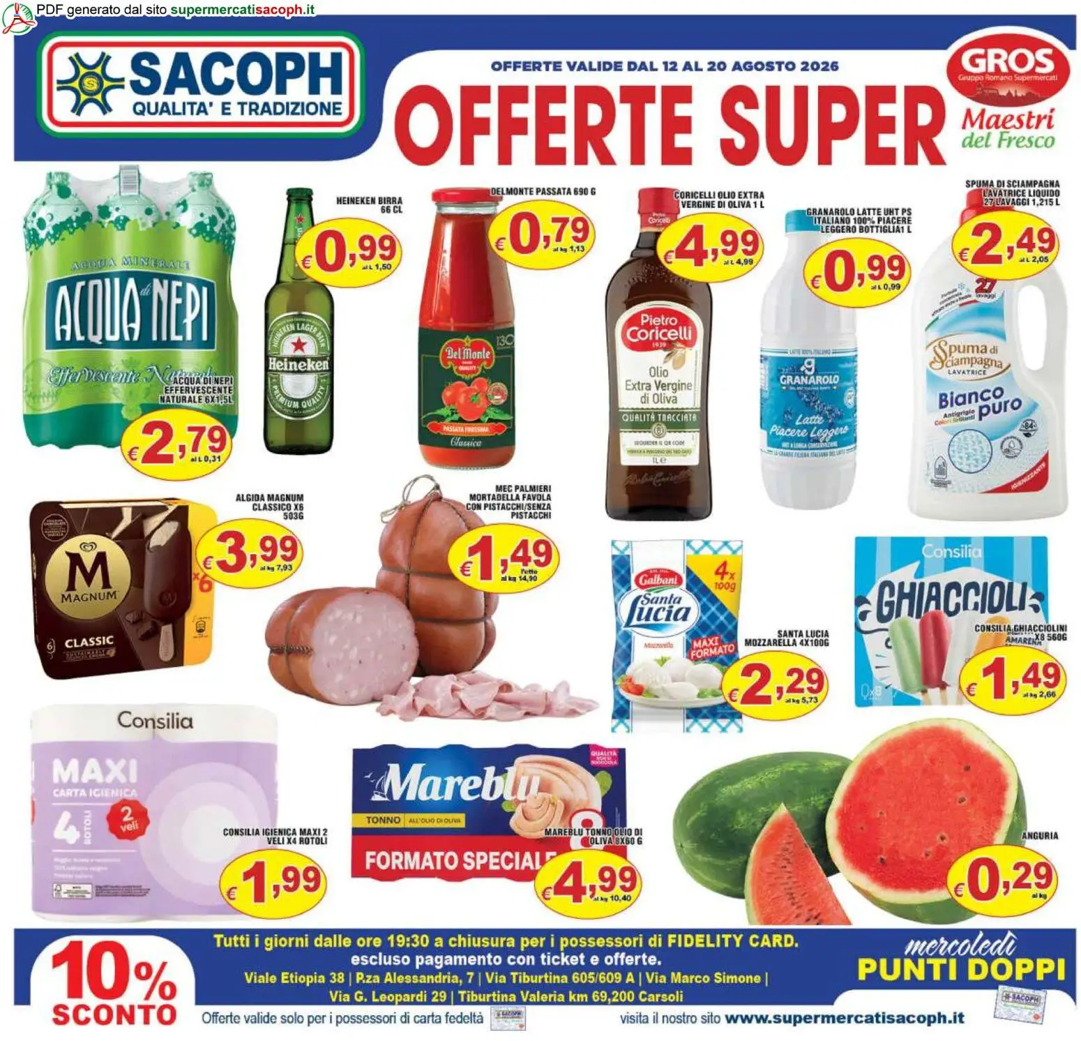 Volantino Sacoph del 12/08/2026 | Pagina: 1 | Prodotti: Magnum, Acqua, Mortadella, Pistacchi