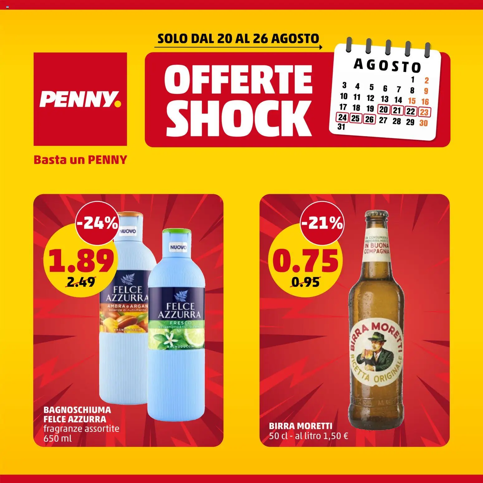 Volantino PENNY del 20/08/2026 | Pagina: 1 | Prodotti: Bagnoschiuma, Birra, Birra Moretti