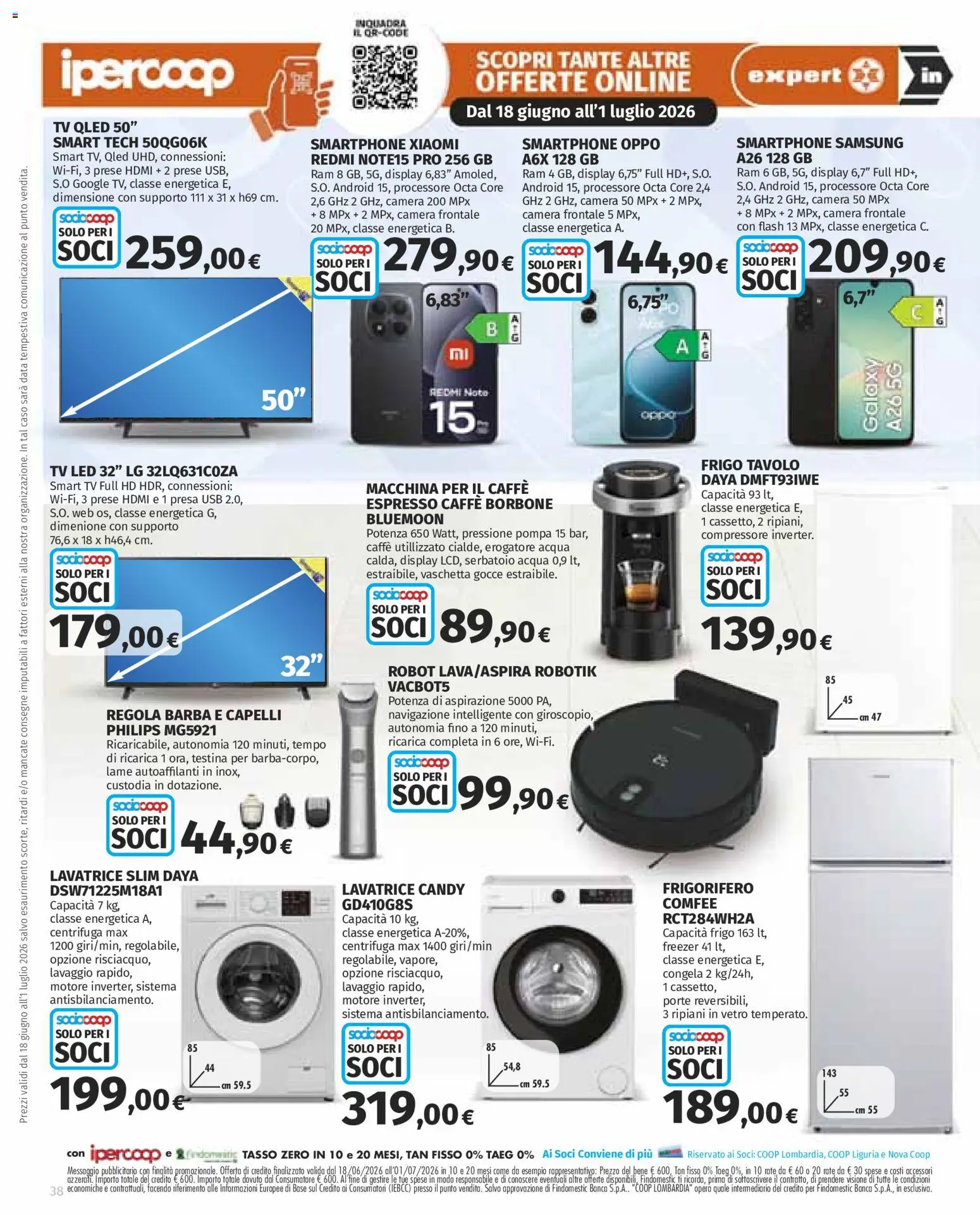 Volantino Ipercoop del 18.06.2026 | Pagina: 38 | Prodotti: smart TV, Macchina per il caffè, Tavolo, Presa
