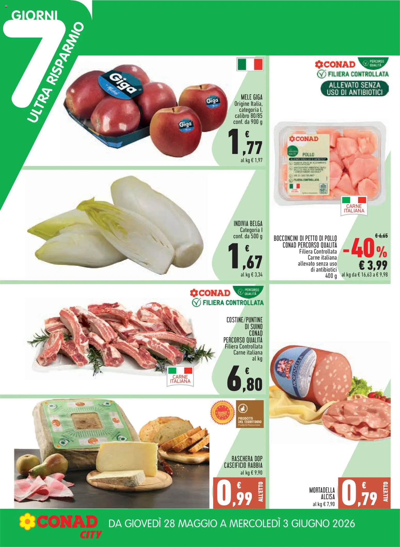 Volantino Conad del 21.05.2026 | Pagina: 18 | Prodotti: Pollo, Mele, Mortadella, Indivia